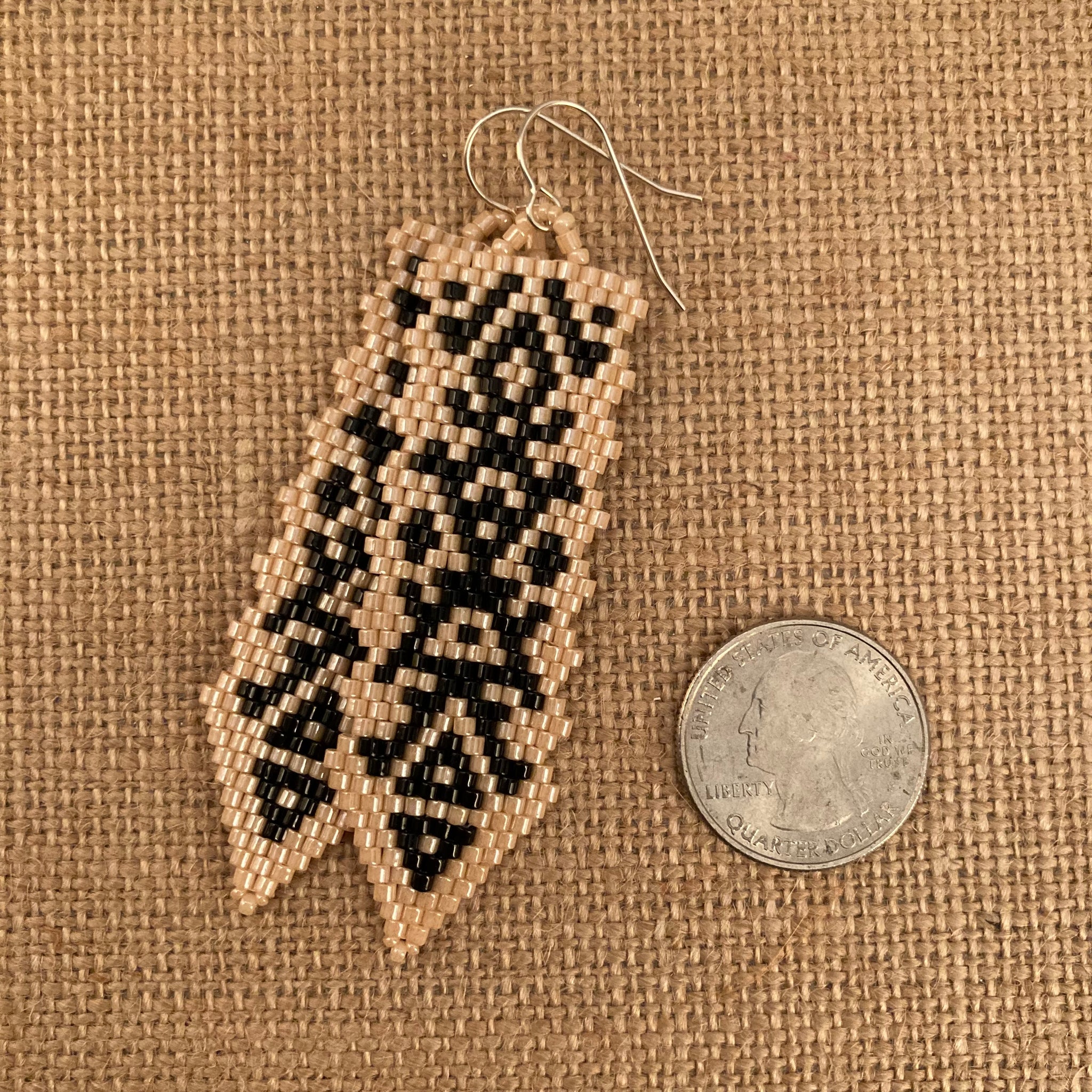 Beige and Black Long Southwest Beaded Earrings