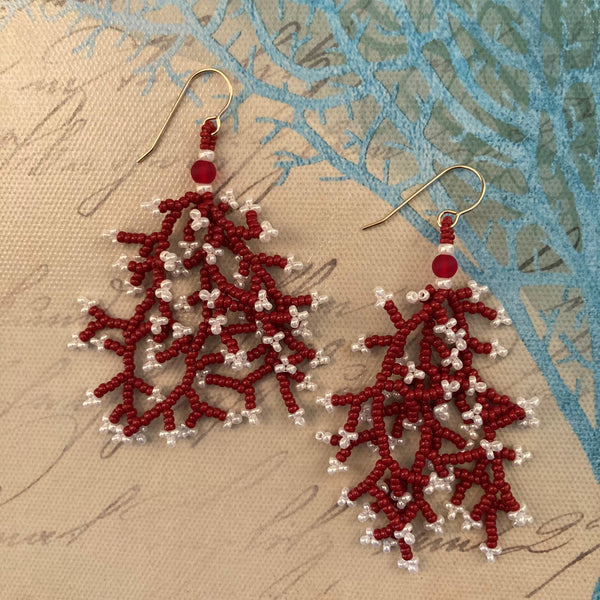 Coral Branch Seed Bead Earrings Beaded By The Beach