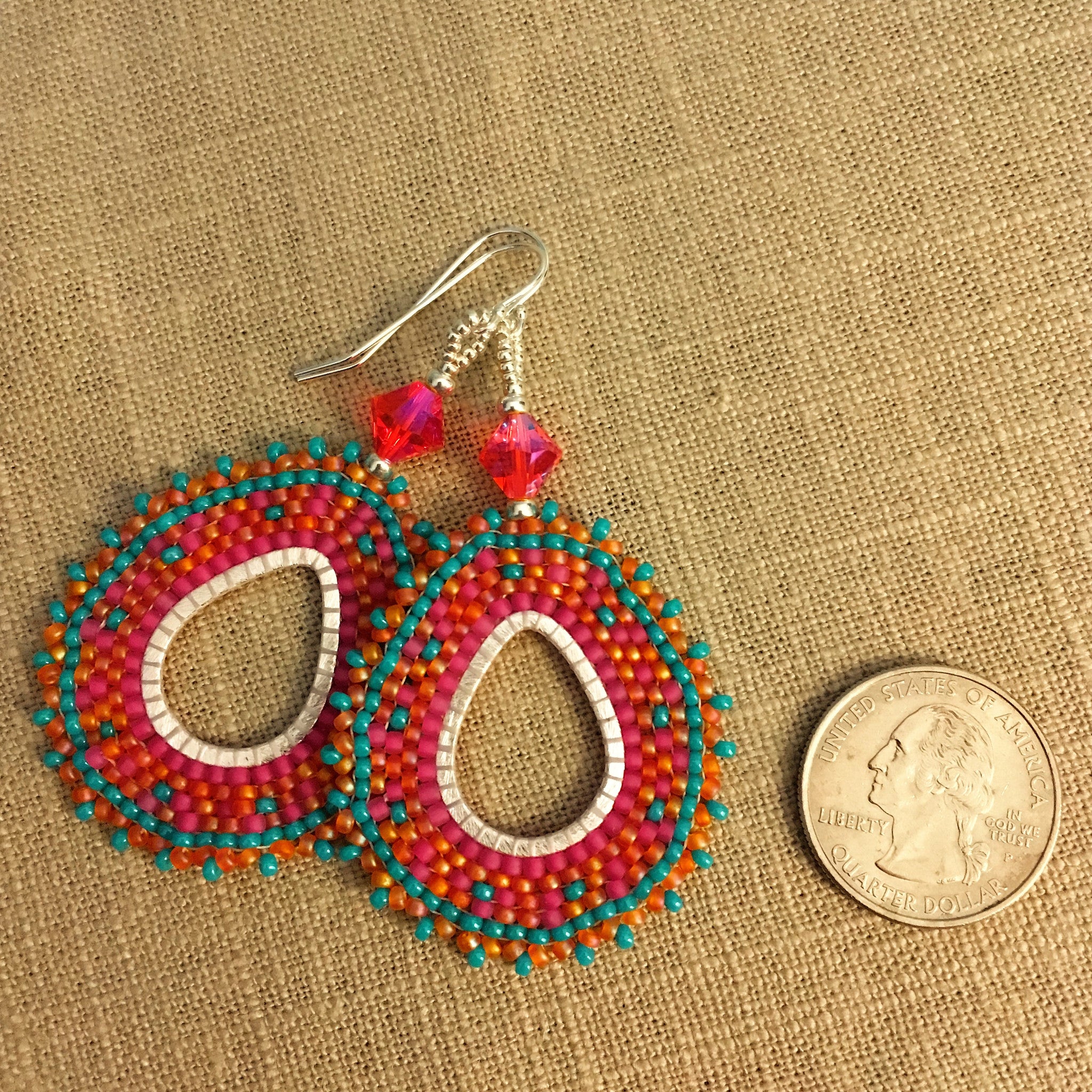 Pink and Turquoise Boho Oval Hoop Earrings with Swarovski™ Crystals