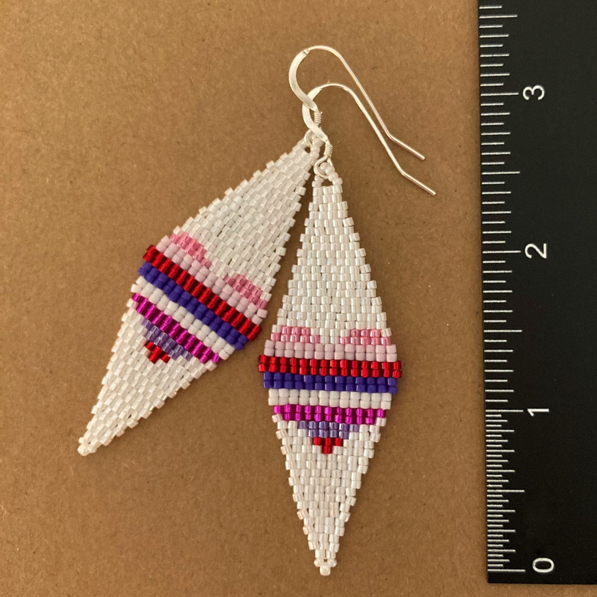 Beaded Hearts Earrings in Ombre Pink, Purple and Red