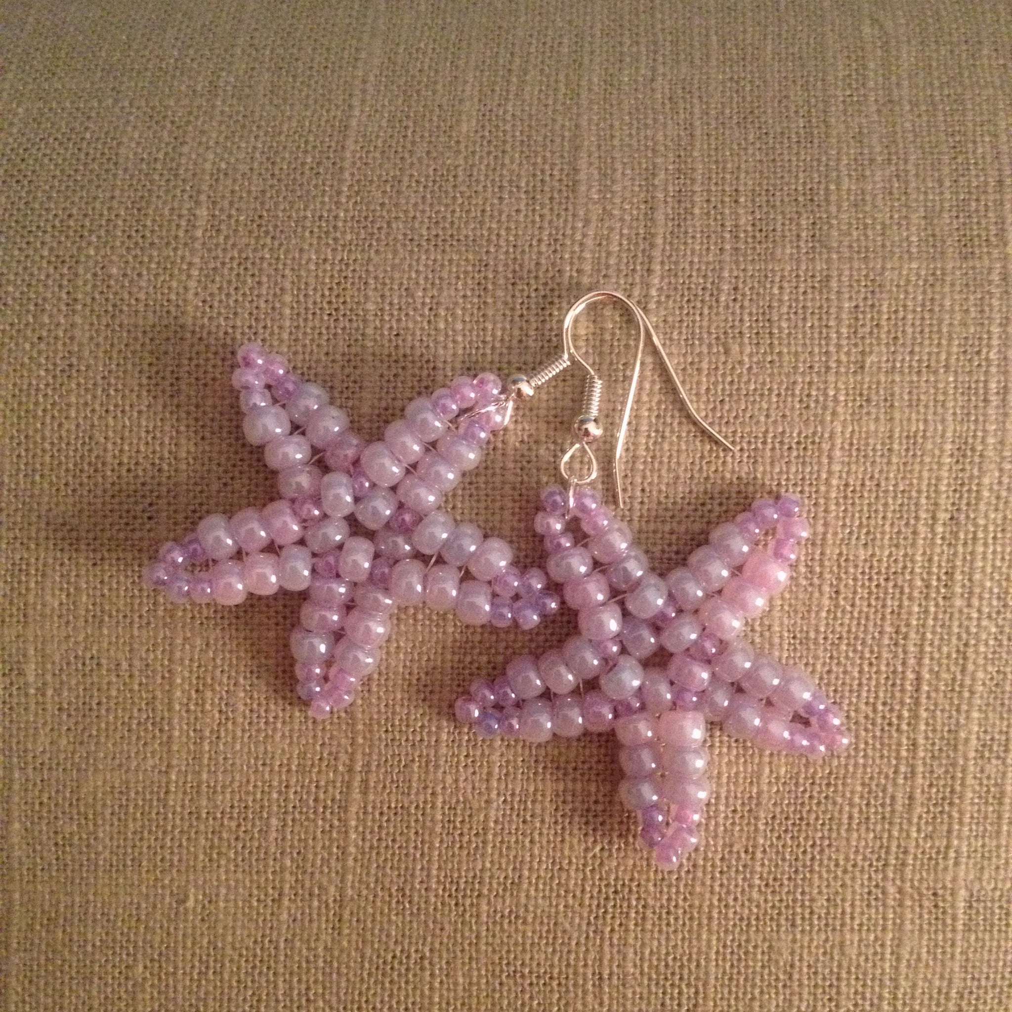 Starfish beaded handmade earrings in Lilac beachy fun resort cruise wear
