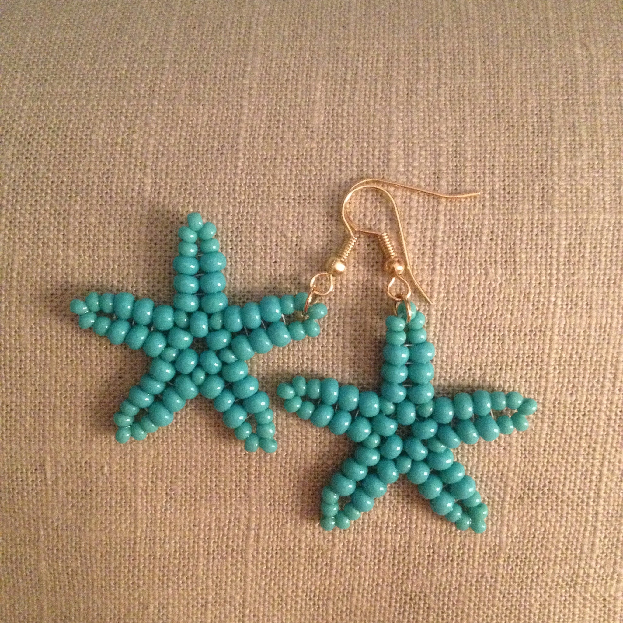 Starfish beaded handmade earrings turquoise beachy fun resort cruise wear