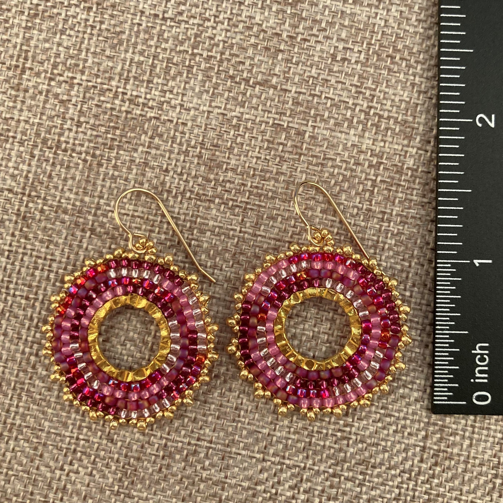 Petite Beaded Hot Pink Hoop Earrings