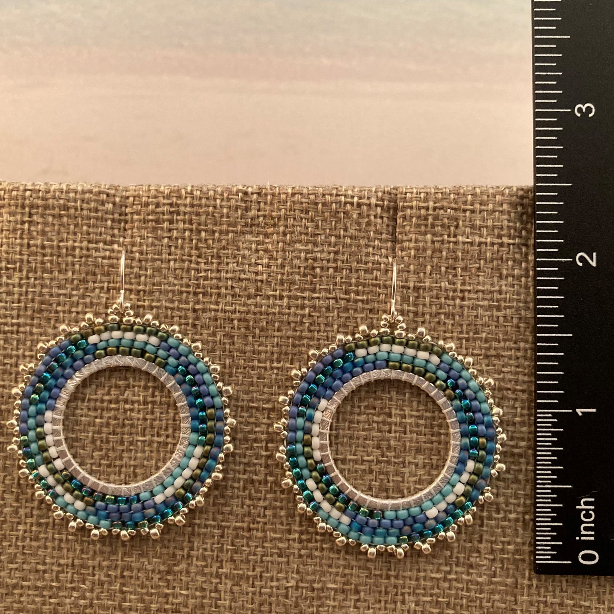 Petite Beaded Hoops in Mermaid Green Blue and Silver