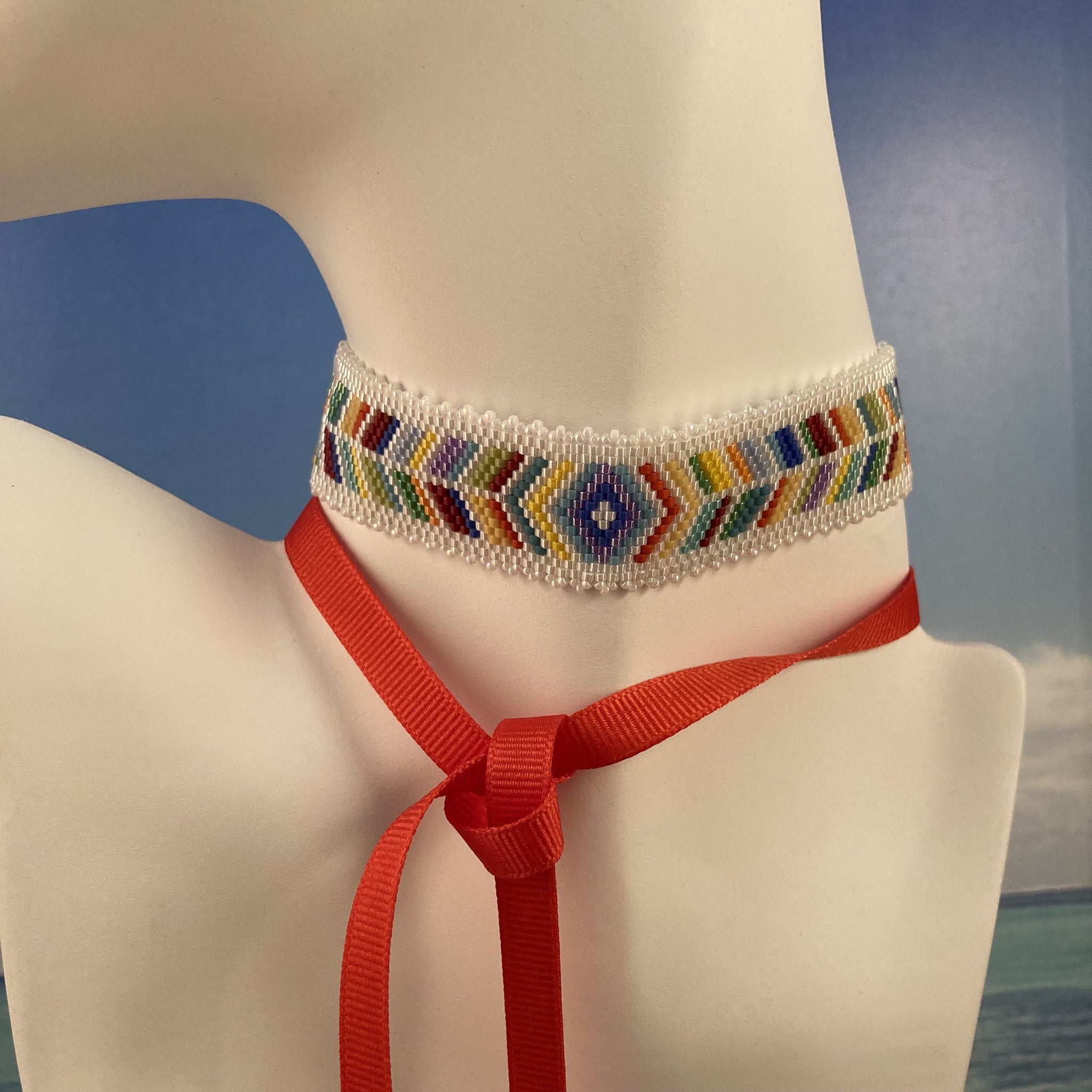 Beaded Choker in Multi Color Arrows