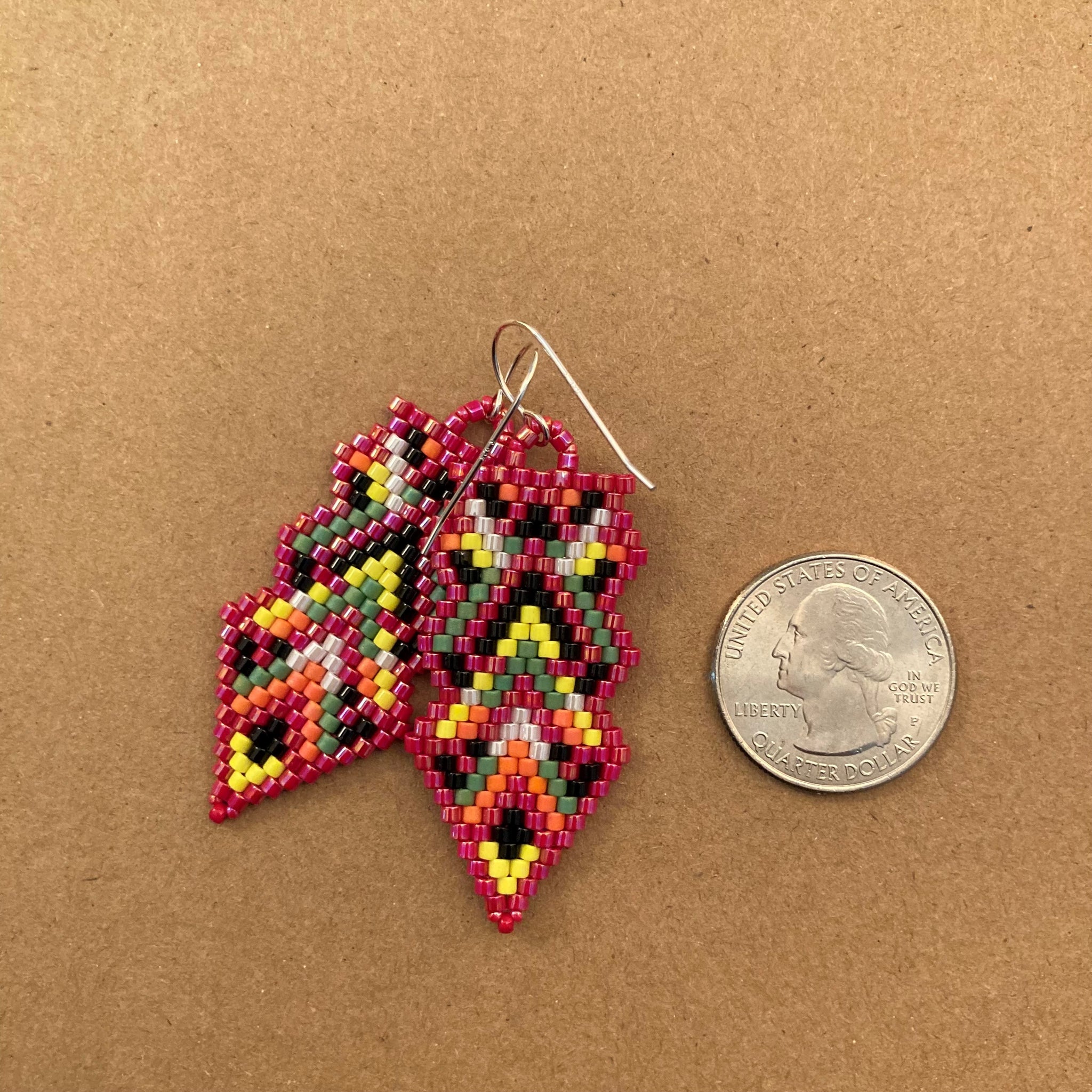 Beaded Arrow Earrings in Red Black Green Yellow and White