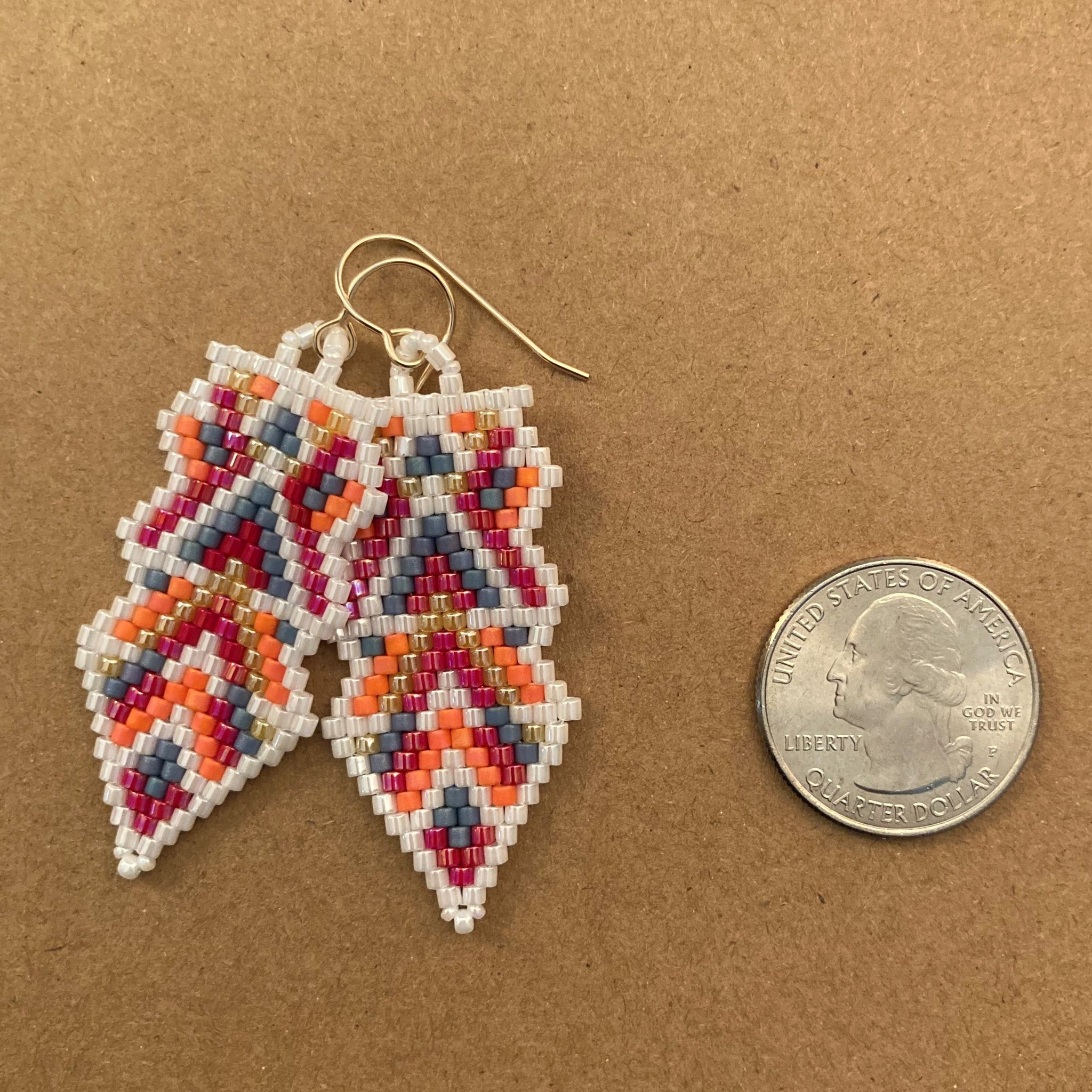 Beaded Arrow Earrings in White Red Blue Orange and Yellow