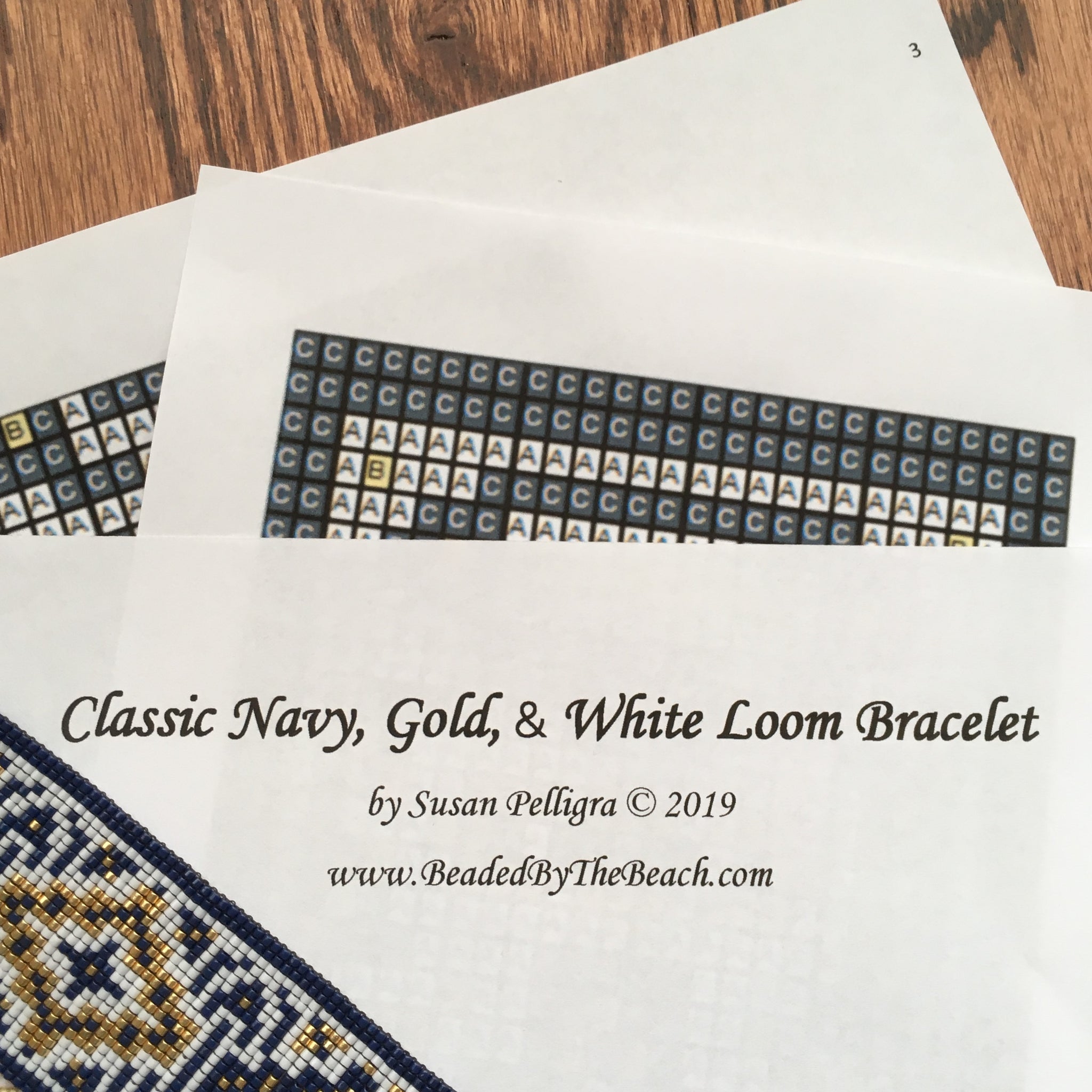 Classic Navy Gold White Bead Loom Pattern by Susan Pelligra Digital Down load PDF