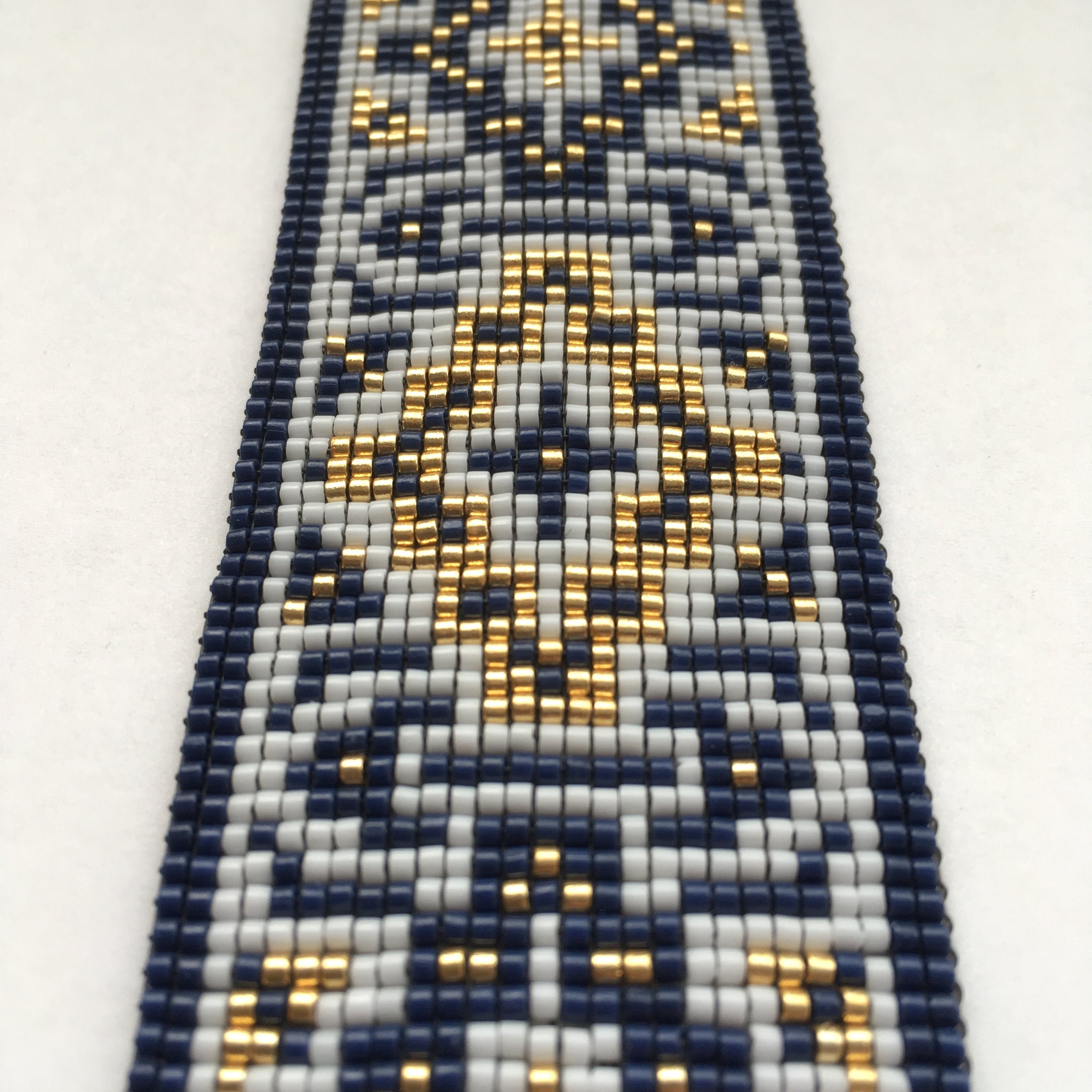 Classic Navy Gold and White Bead Loom Pattern by Susan Pelligra Digital Down load PDF