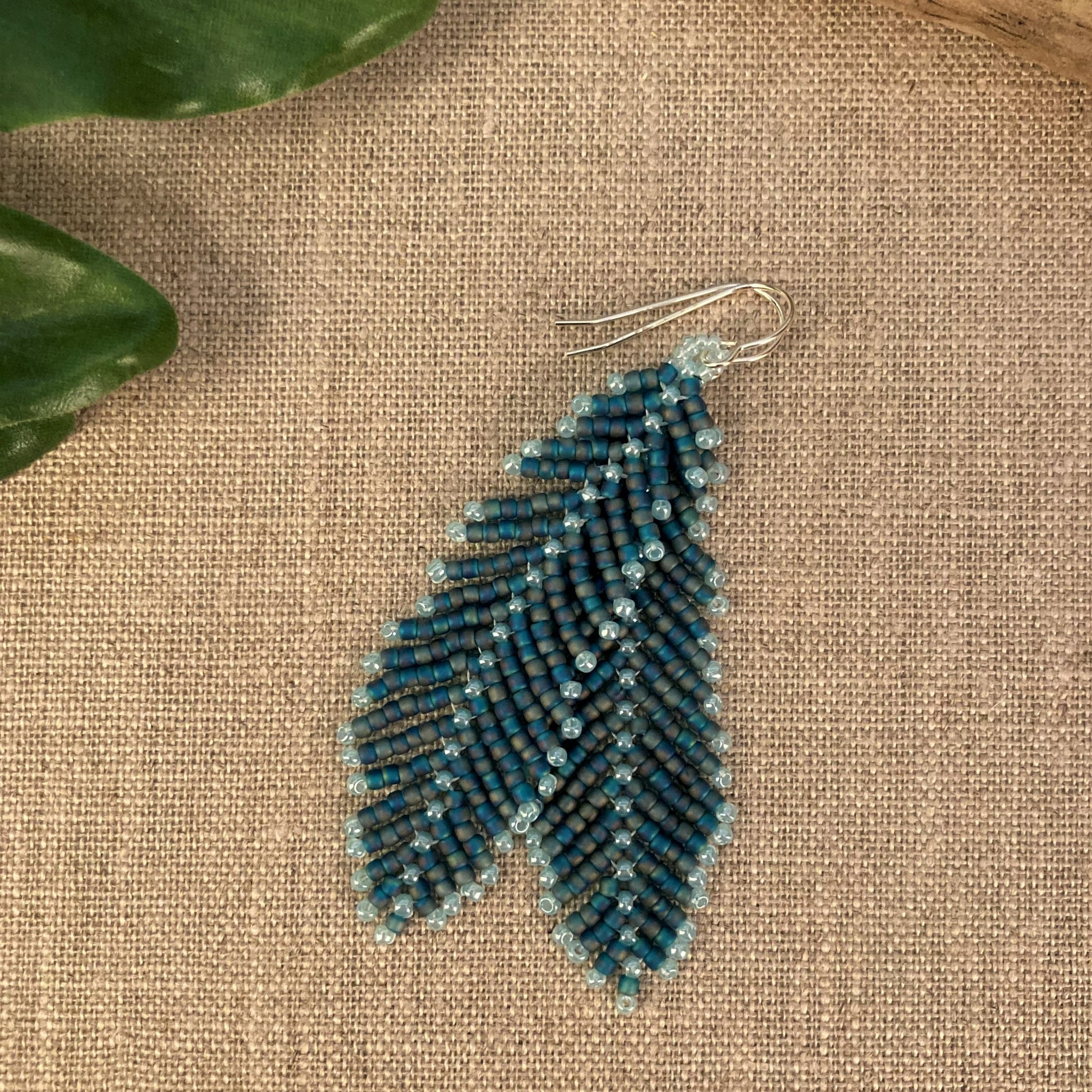 Feather Leaf Seed Bead Earrings