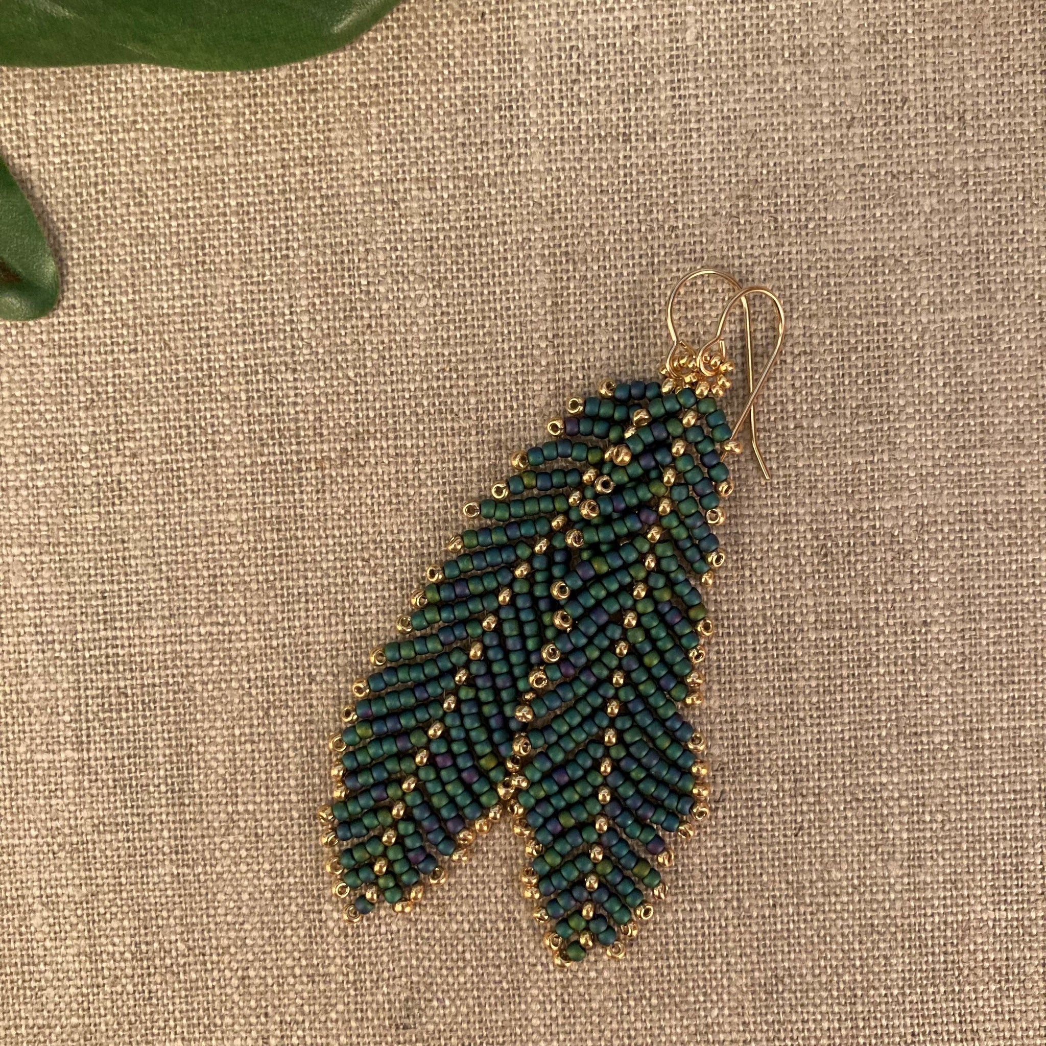 Feather Leaf Seed Bead Earrings