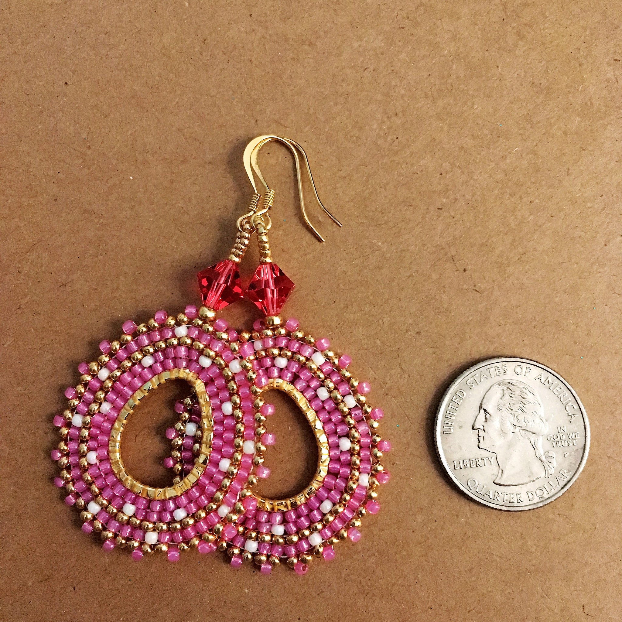 Hot Pink and Gold Oval Hoop Earrings with Swarovski™ Crystals