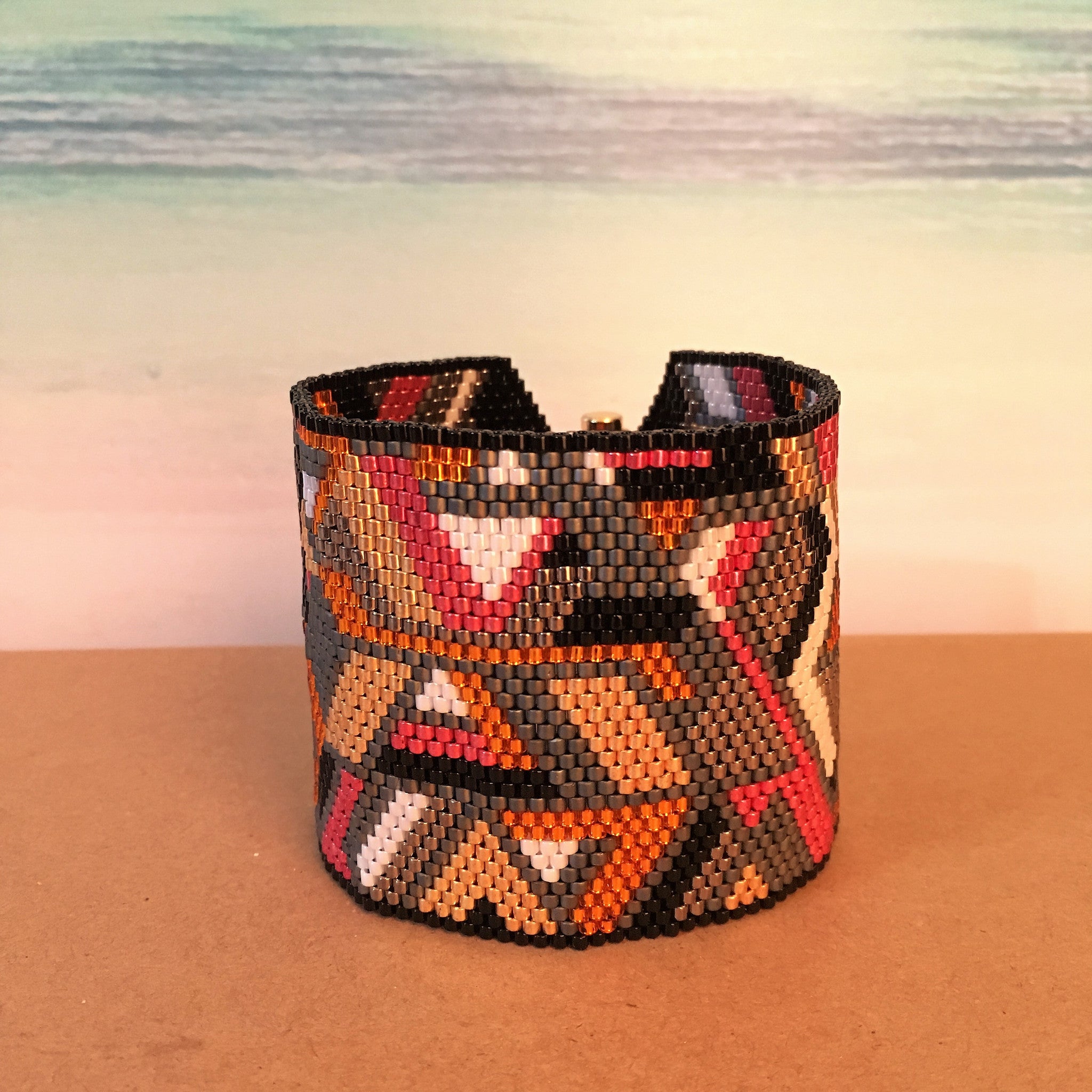 Abstract Angles and Cubes Wide Peyote Bracelet
