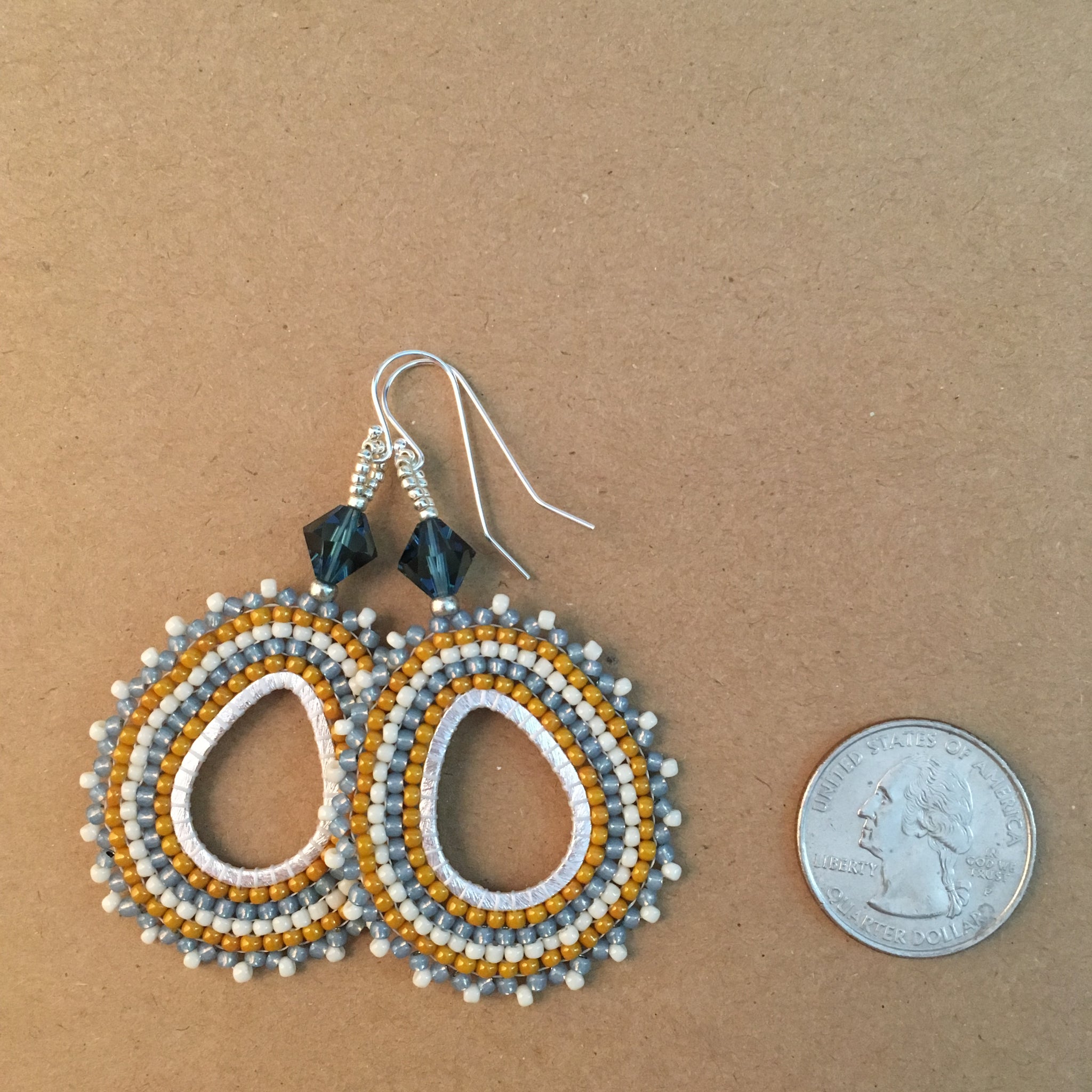 Misty Blue, Yellow and Cream on Oval Hoops with Swarovski™ Crystals