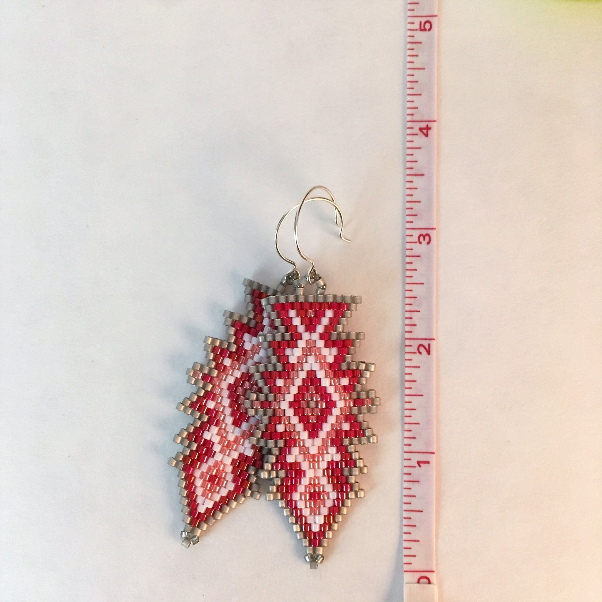 Southwest Style Earrings in Grey Red White and Peach
