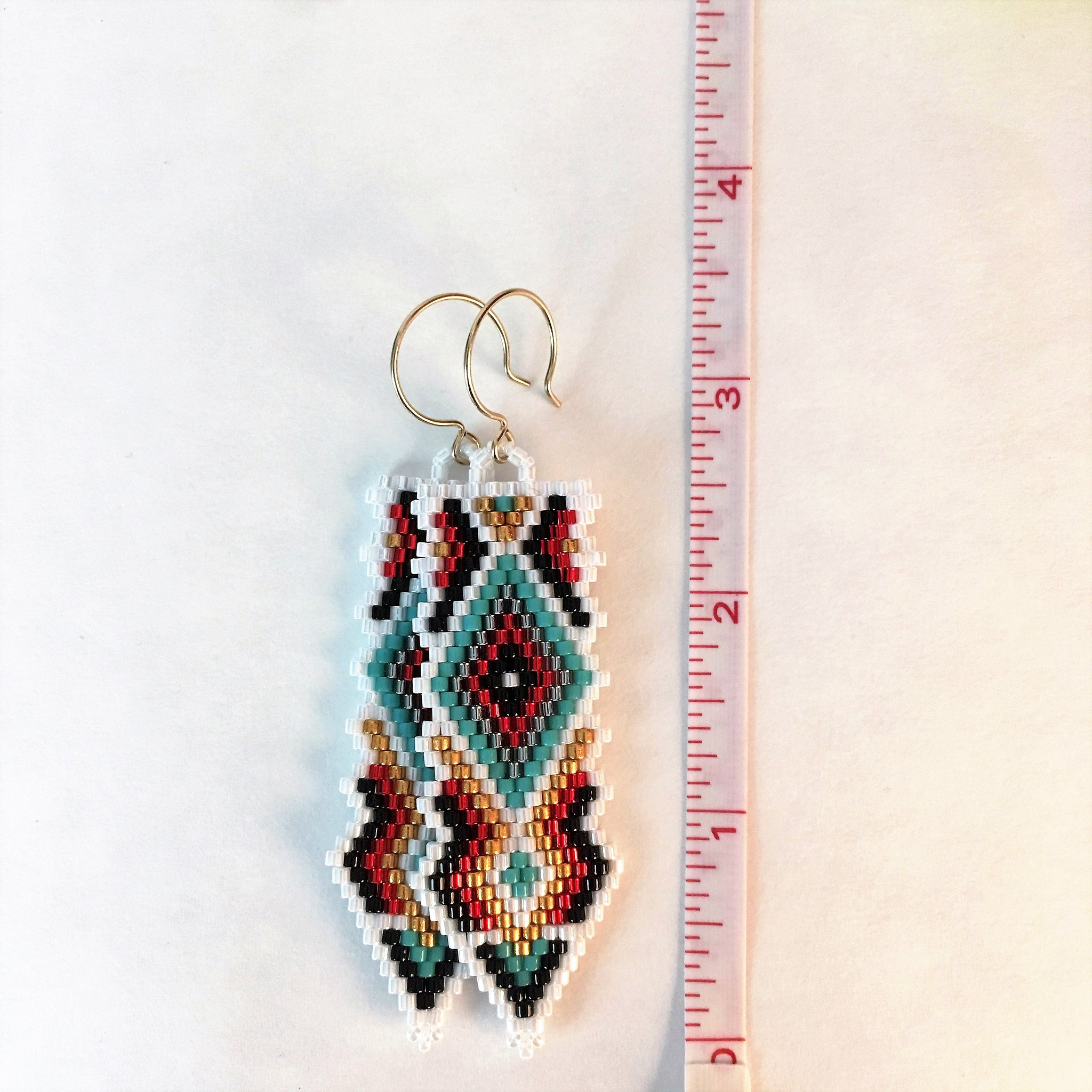 Southwest Native Style Beaded Long Earrings with Turquoise and Gold