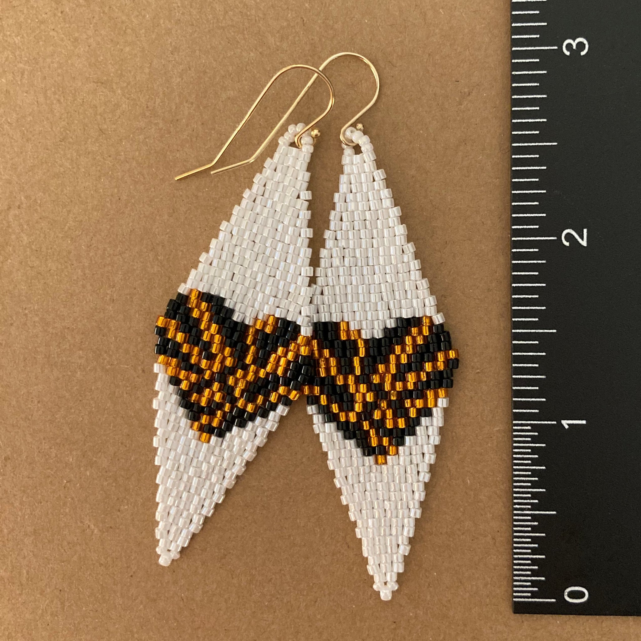 Princeton Tiger Orange and Black Wild Beaded Hearts Earrings