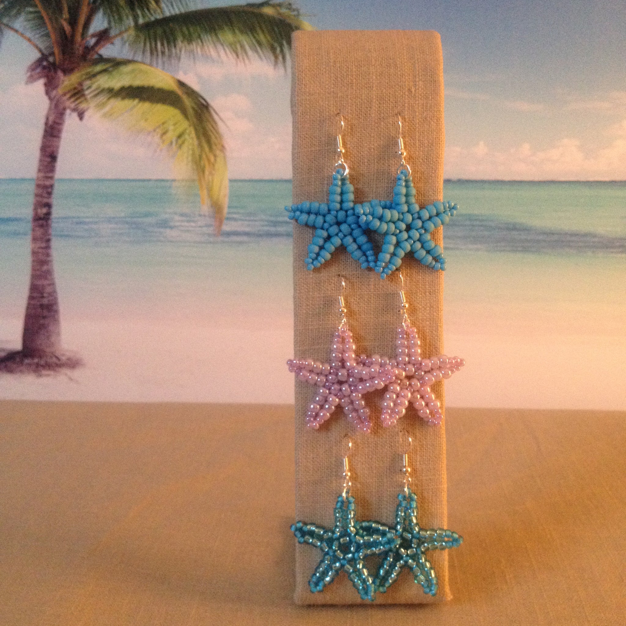 Starfish Earrings Beaded handmade Turquoise Lilac Ocean Blue 