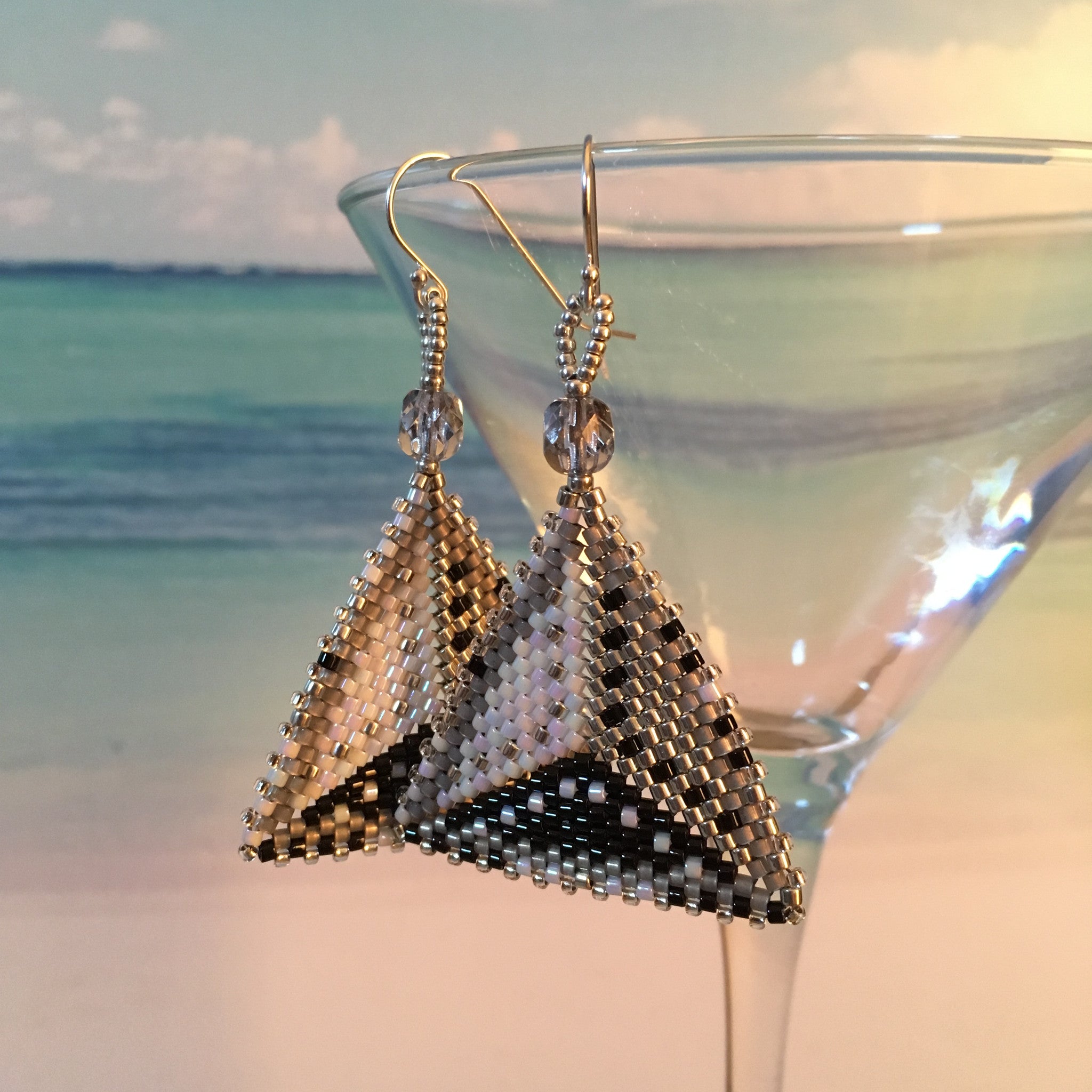 Modern handmaded beaded triangle earrings contemporary sterling silver  