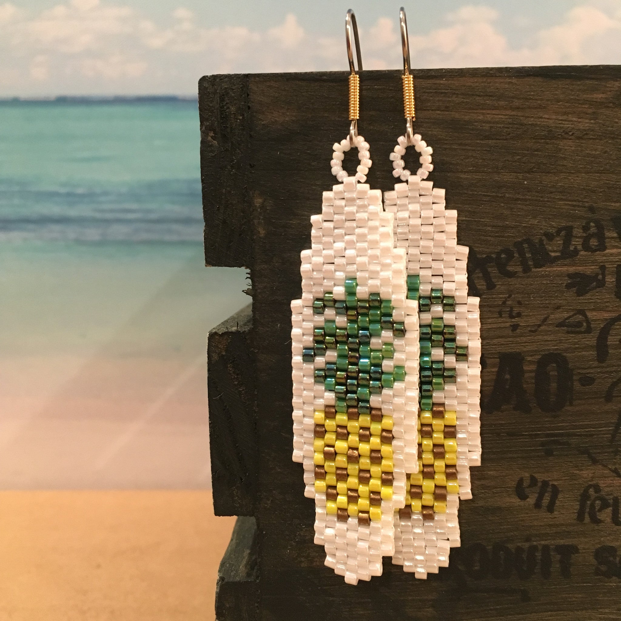 Surfboard bead pineapple handmade earrings beachy Beaded By The Beach hospitality symbol fun laid back style 