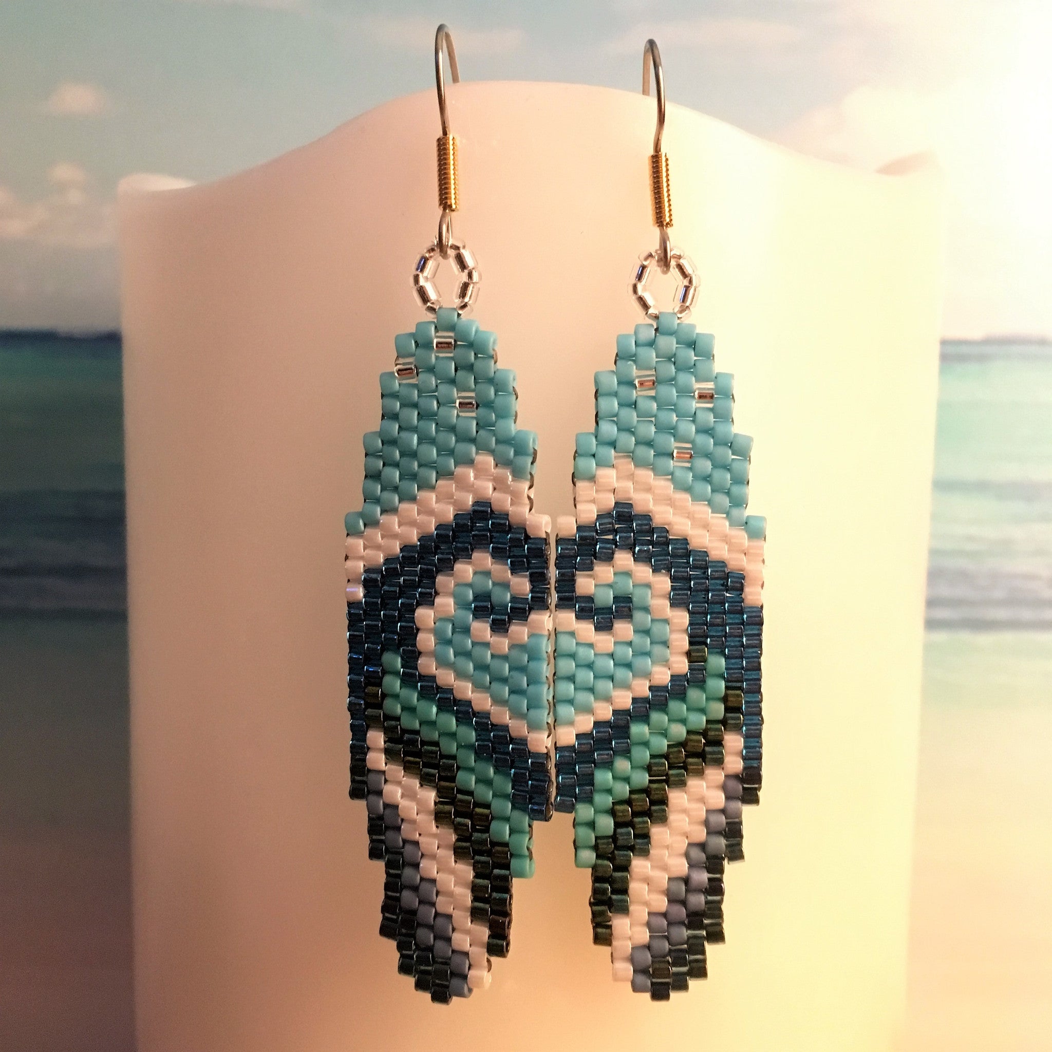 Beaded By The Beach Surfboard Wave earrings Love ocean handmade