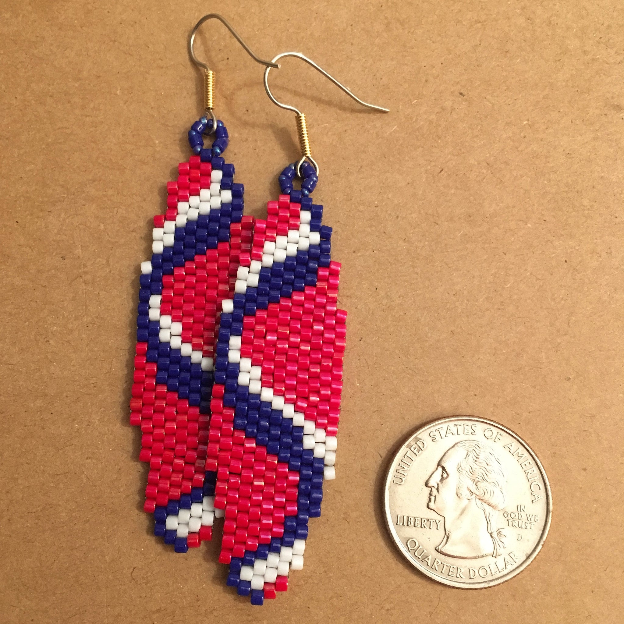 Sine Wave Earrings in Crimson Red, Blue and White