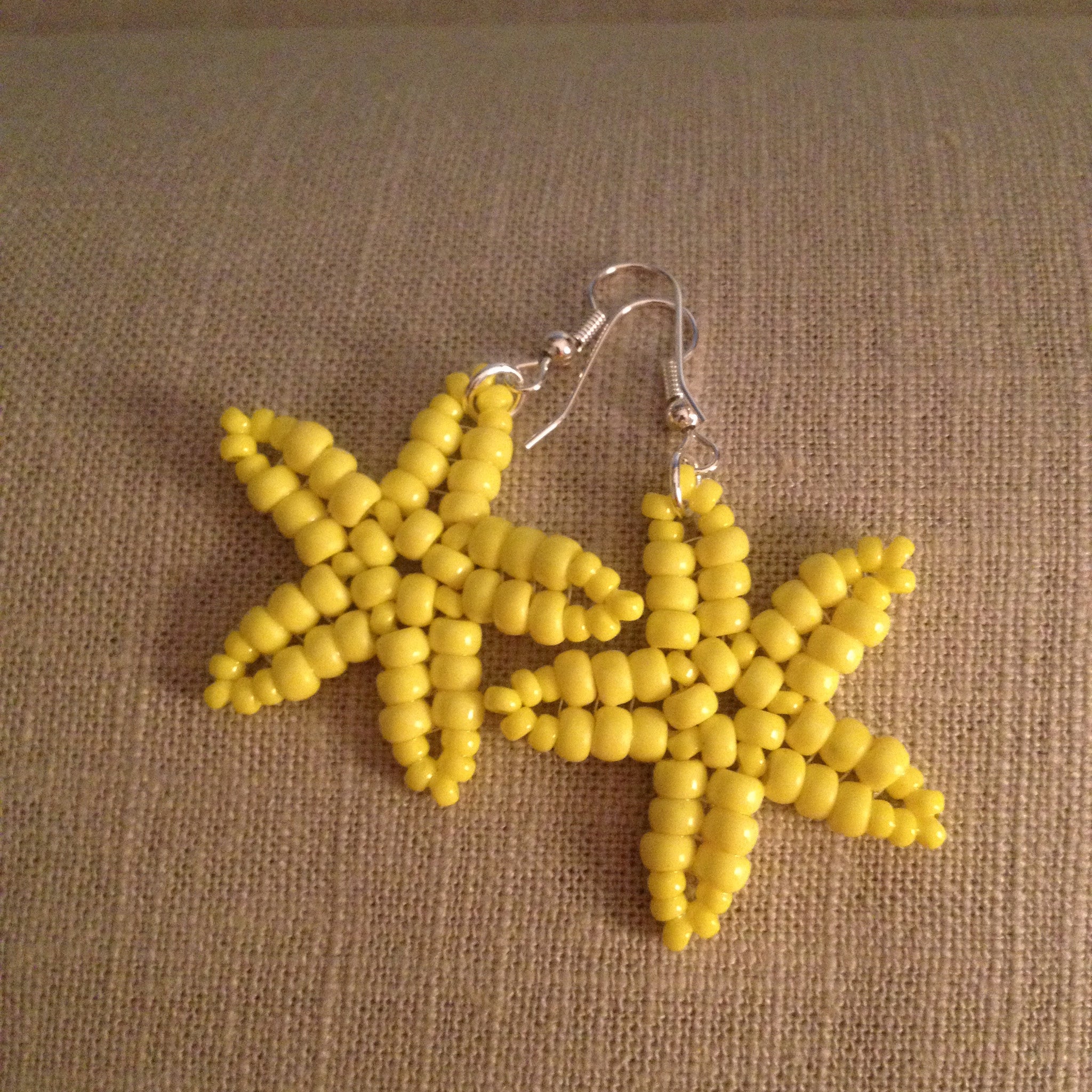 Starfish Beaded handmade earrings sunny yellow beachy fun