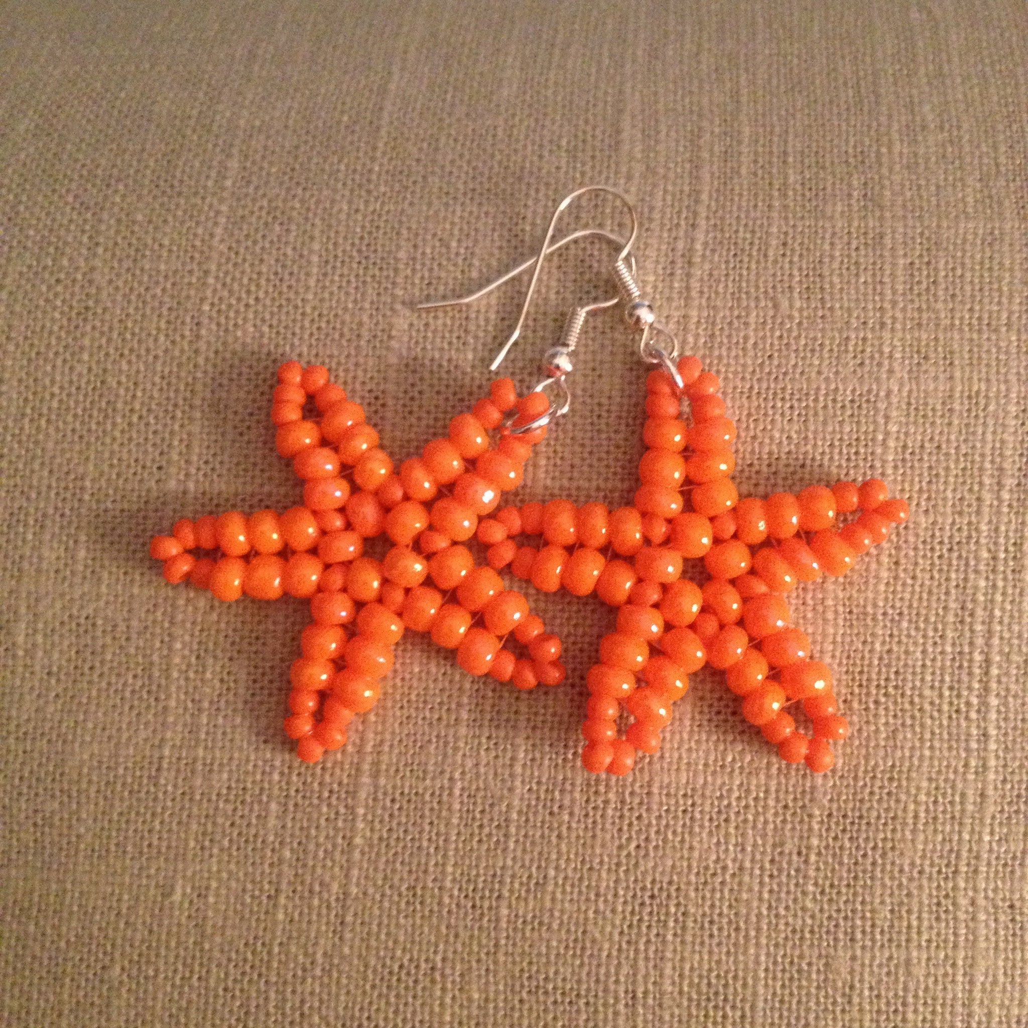 Starfish Tangerine Orange beaded earrings hand made beachy
