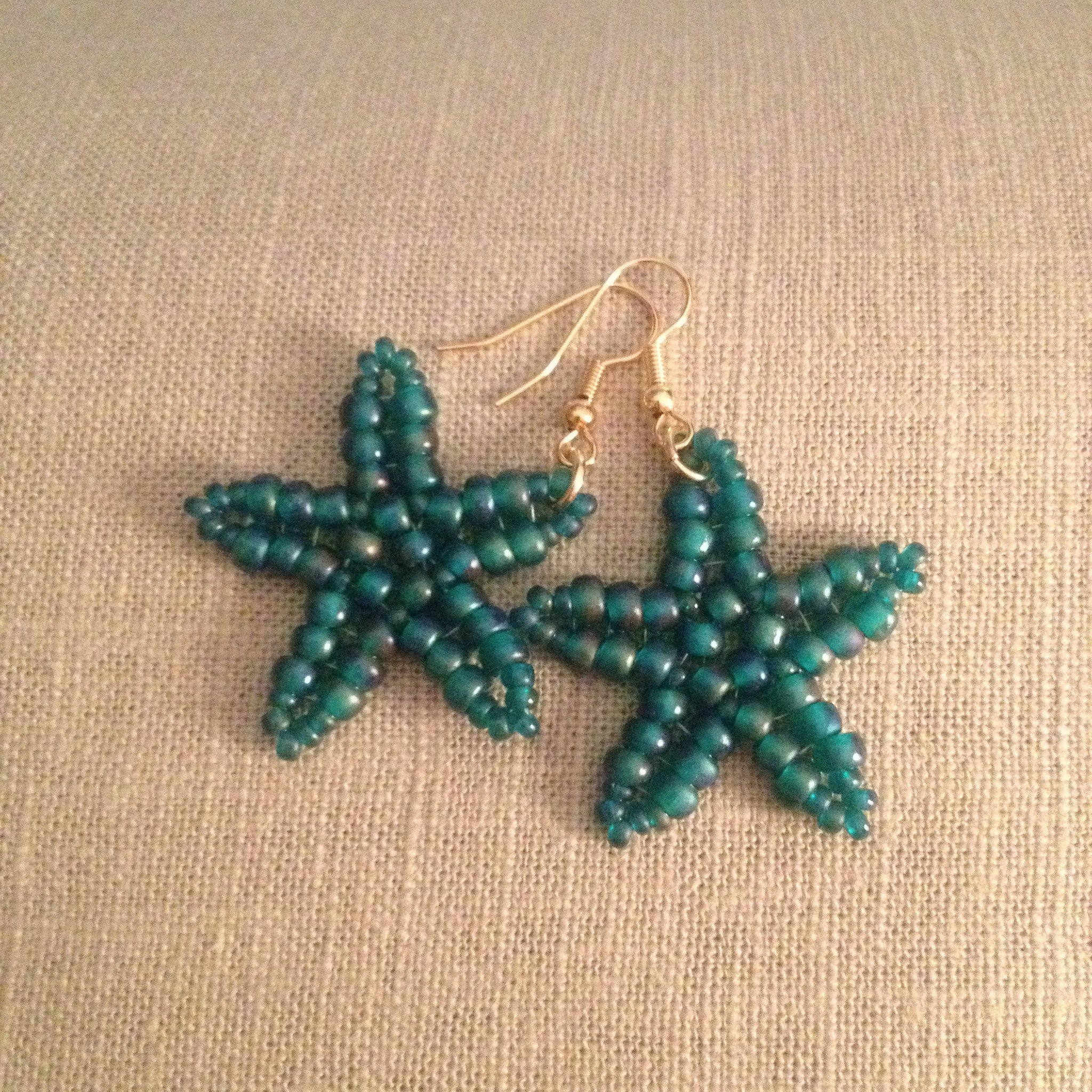 Starfish Handmade beaded earrings green beachy resort cruise wear beachy fun style