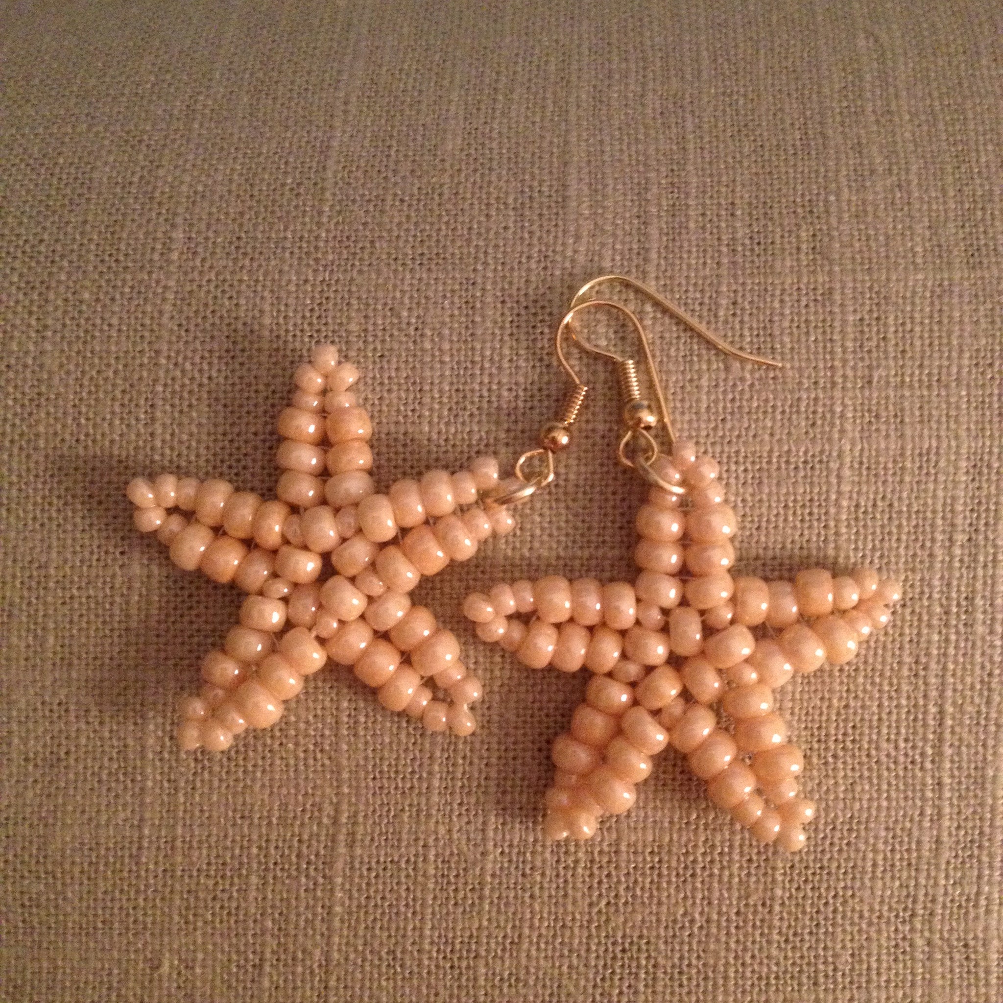 Starfish beaded handmade earrings in Creamy champagne beige resort cruise wear beachy fun