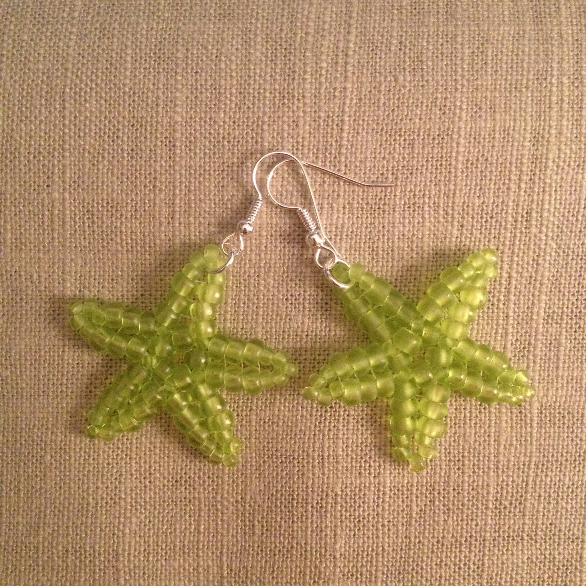 Starfish beaded earrings Lime handmade beachy fun