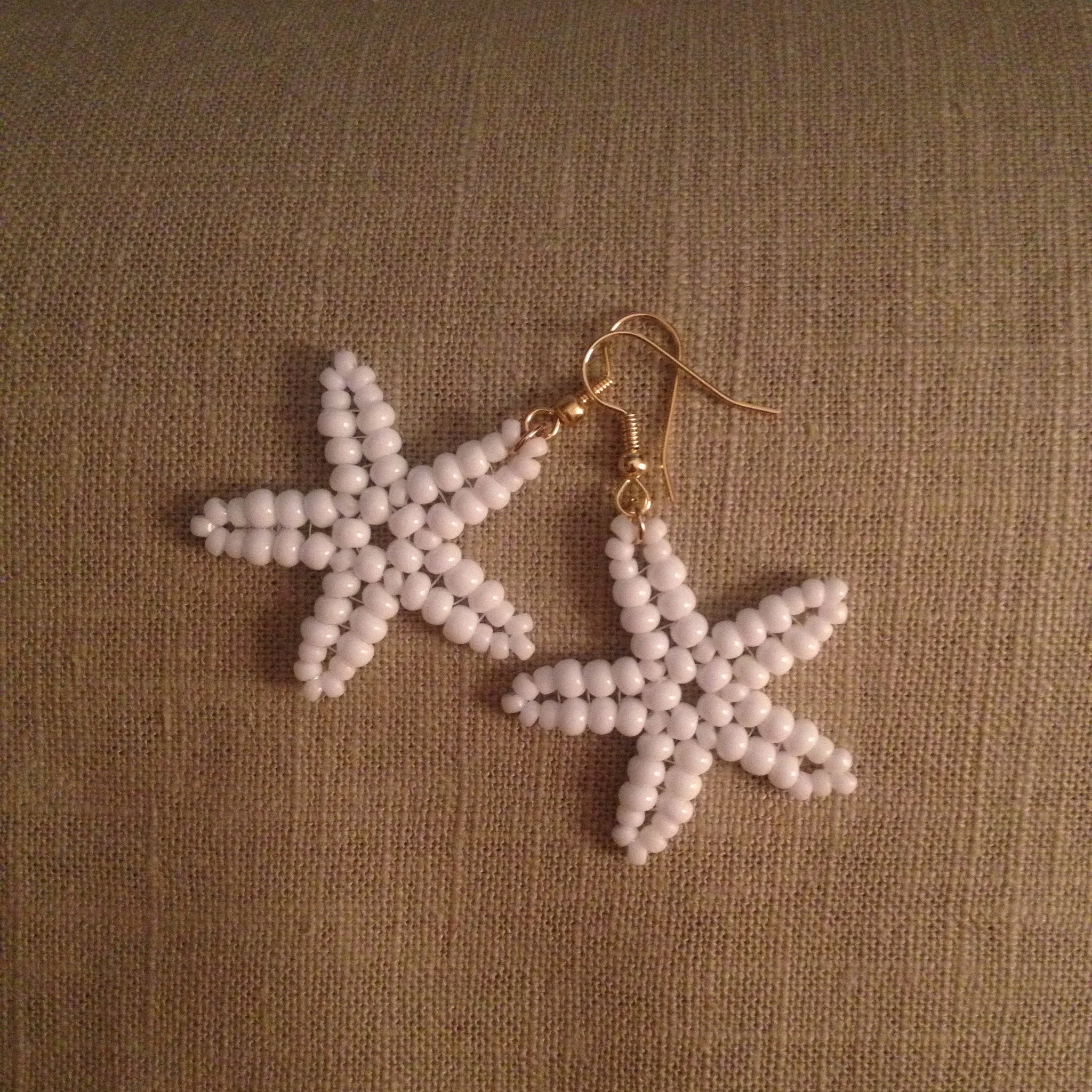 Starfish beaded handmade earrings white resort style cruise wear beachy fun