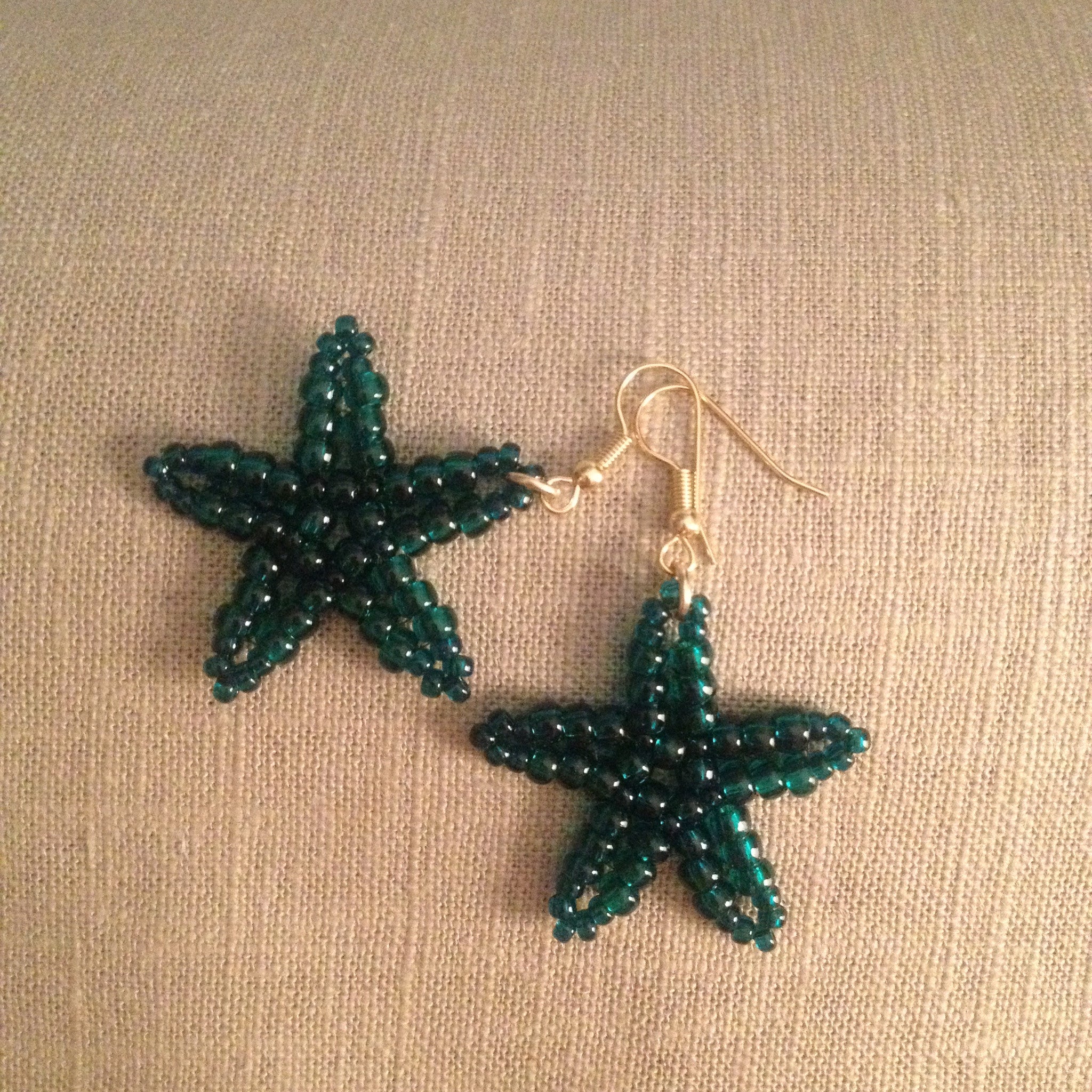 Starfish beaded handmade earriings clear emerald color beachy resort cruise wear style fun