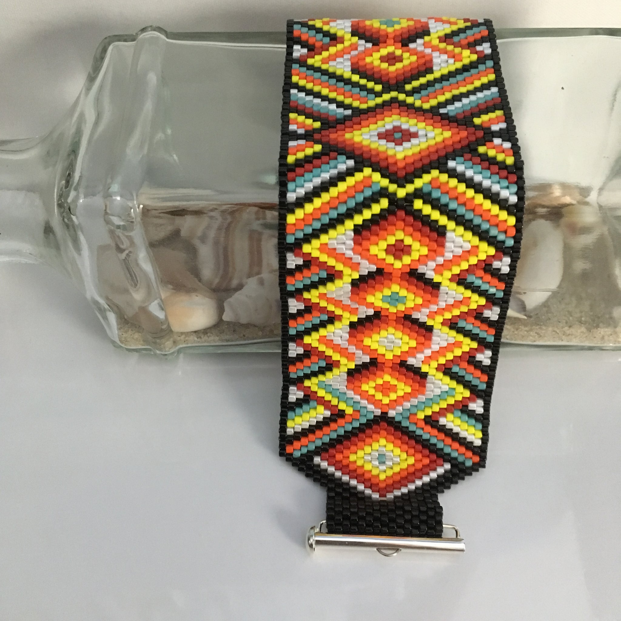 Bold Peyote Bracelet in Black, Red, White, Yellow and Blue