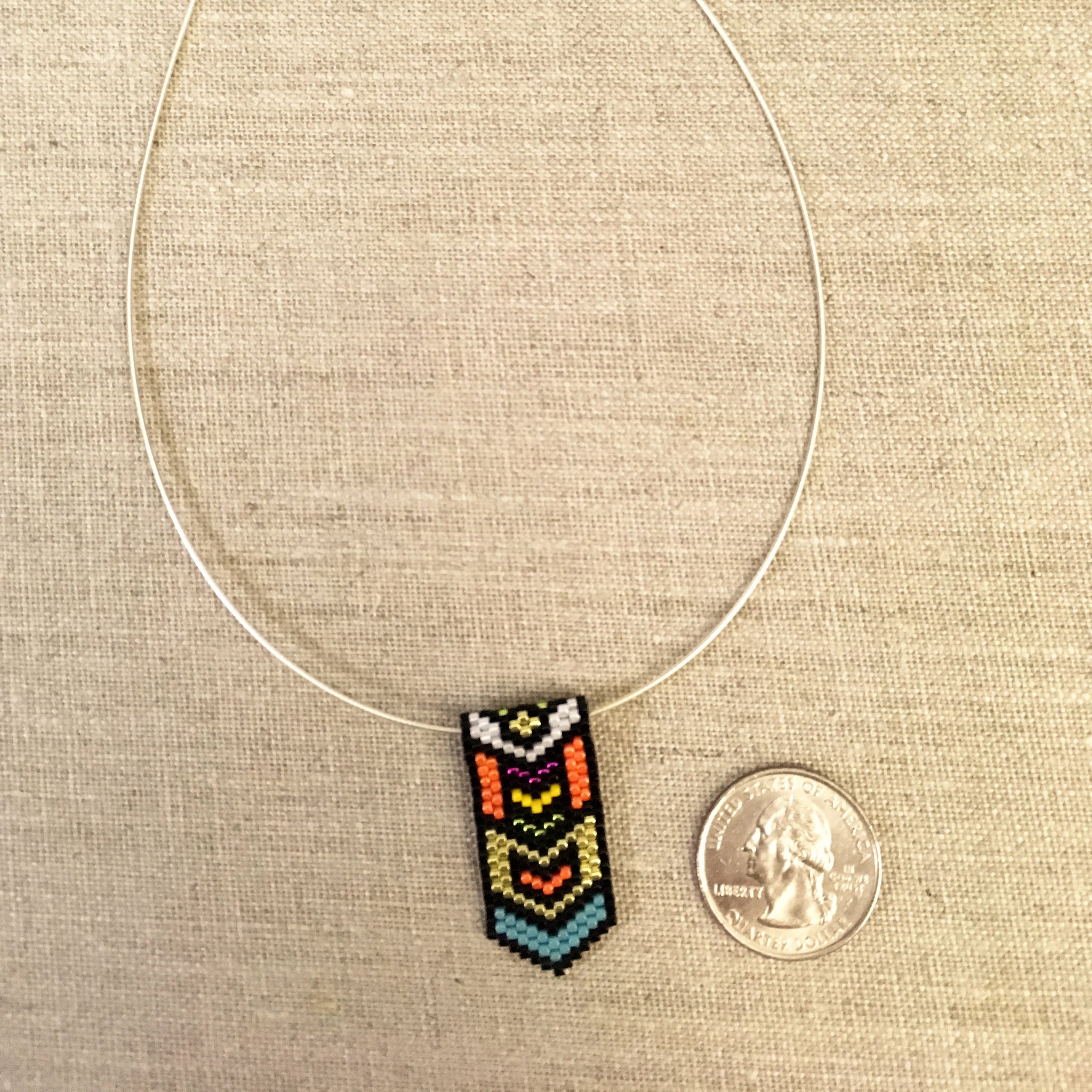 Mini Pendant Necklace in Black Multi Color Arrows