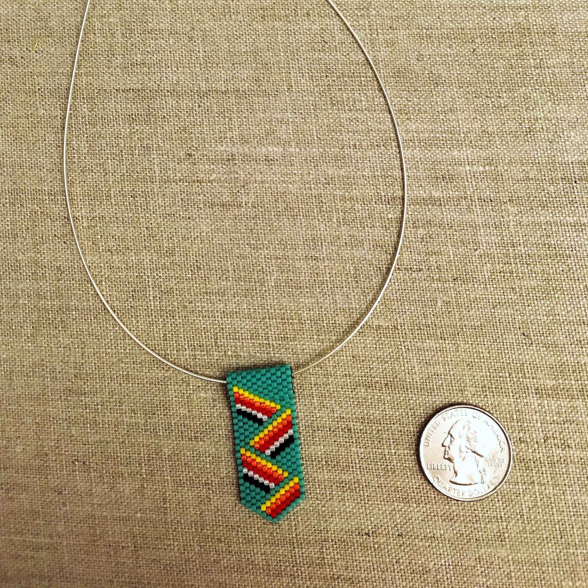 Mini Pendant Necklace in a Turquoise Zig-Zag