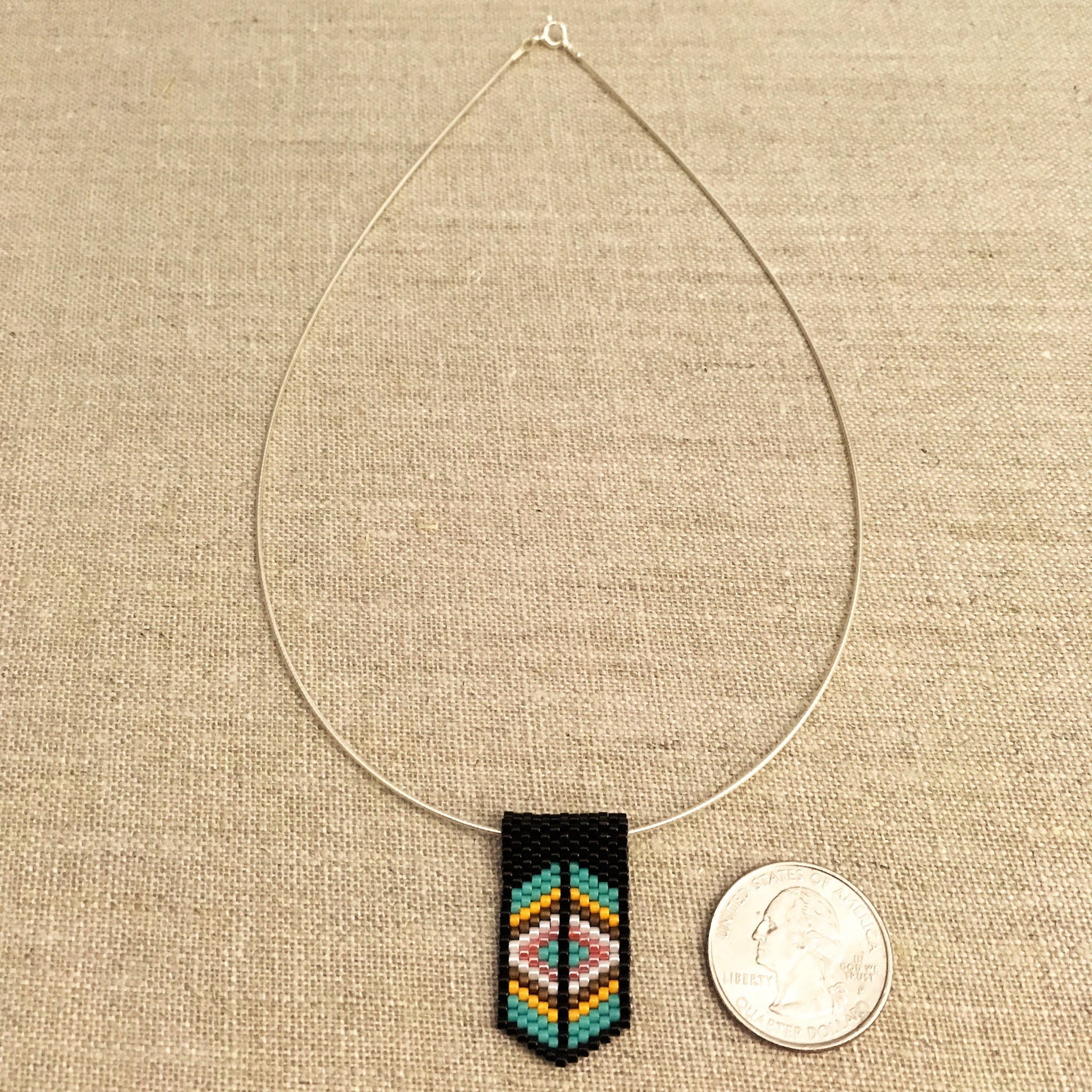 Mini Pendant Necklace in Black, Turquoise, Pumpkin and White