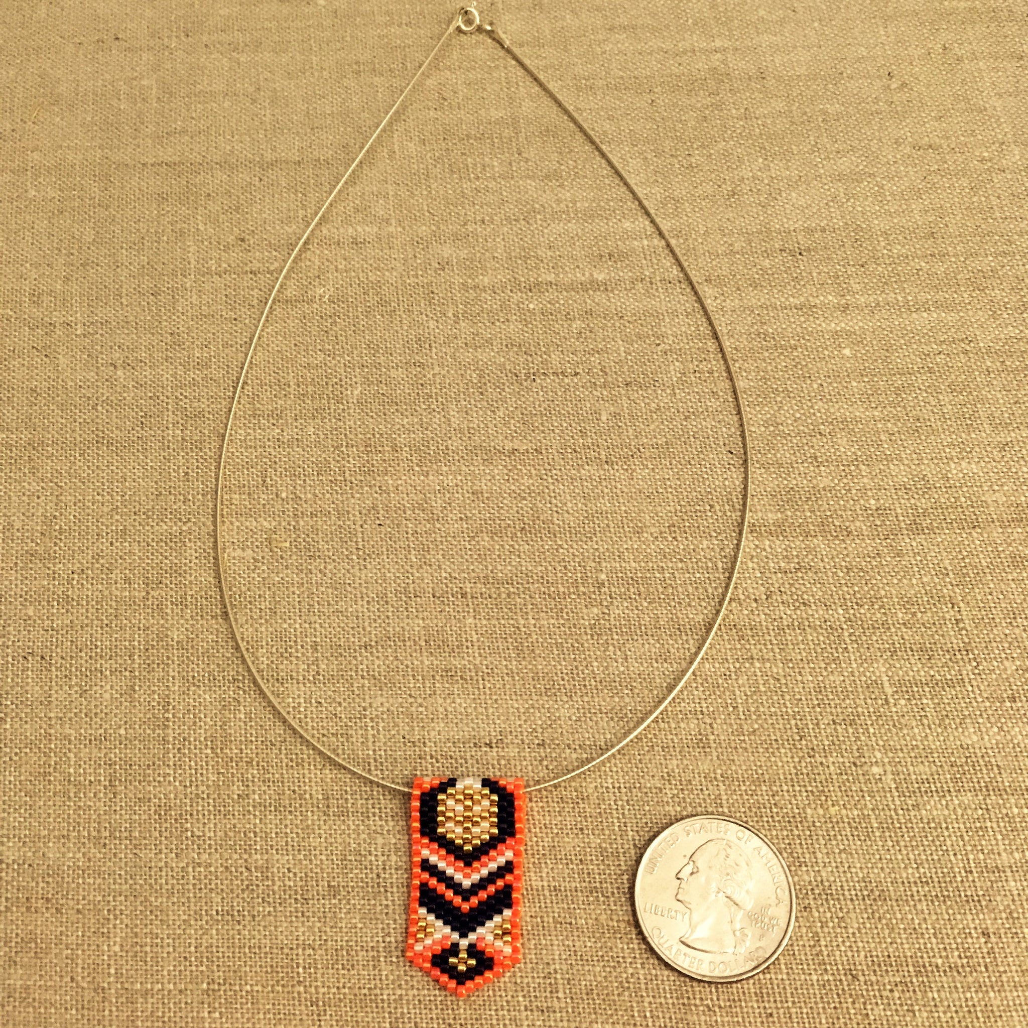 Mini Pendant Necklace in Orange, Navy Blue, White and Gold