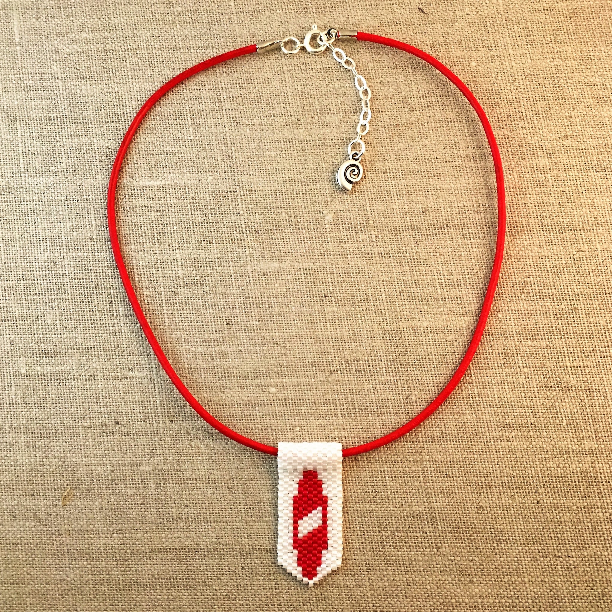Mini Surfboard Pendant Necklace in Red and White