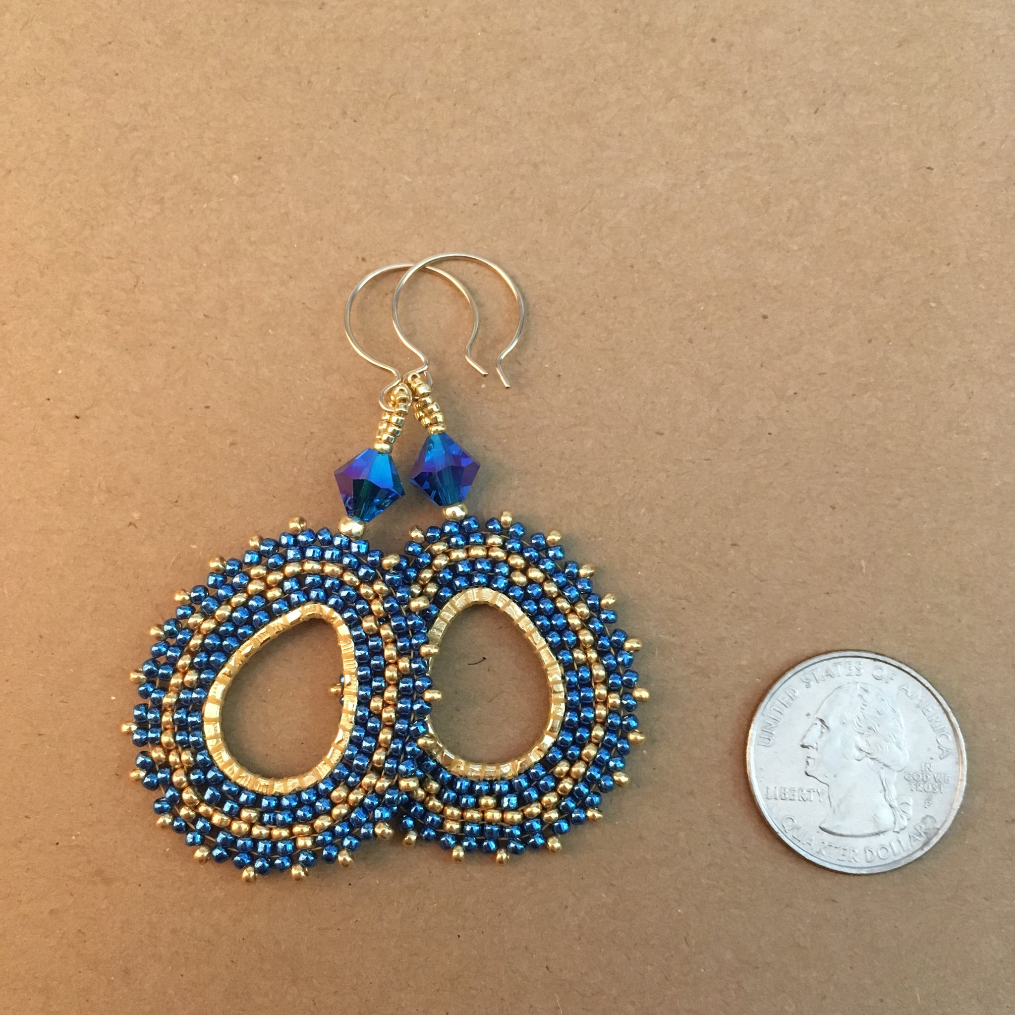 Bright Blue and Gold Oval Hoops with Swarovski™ Crystals