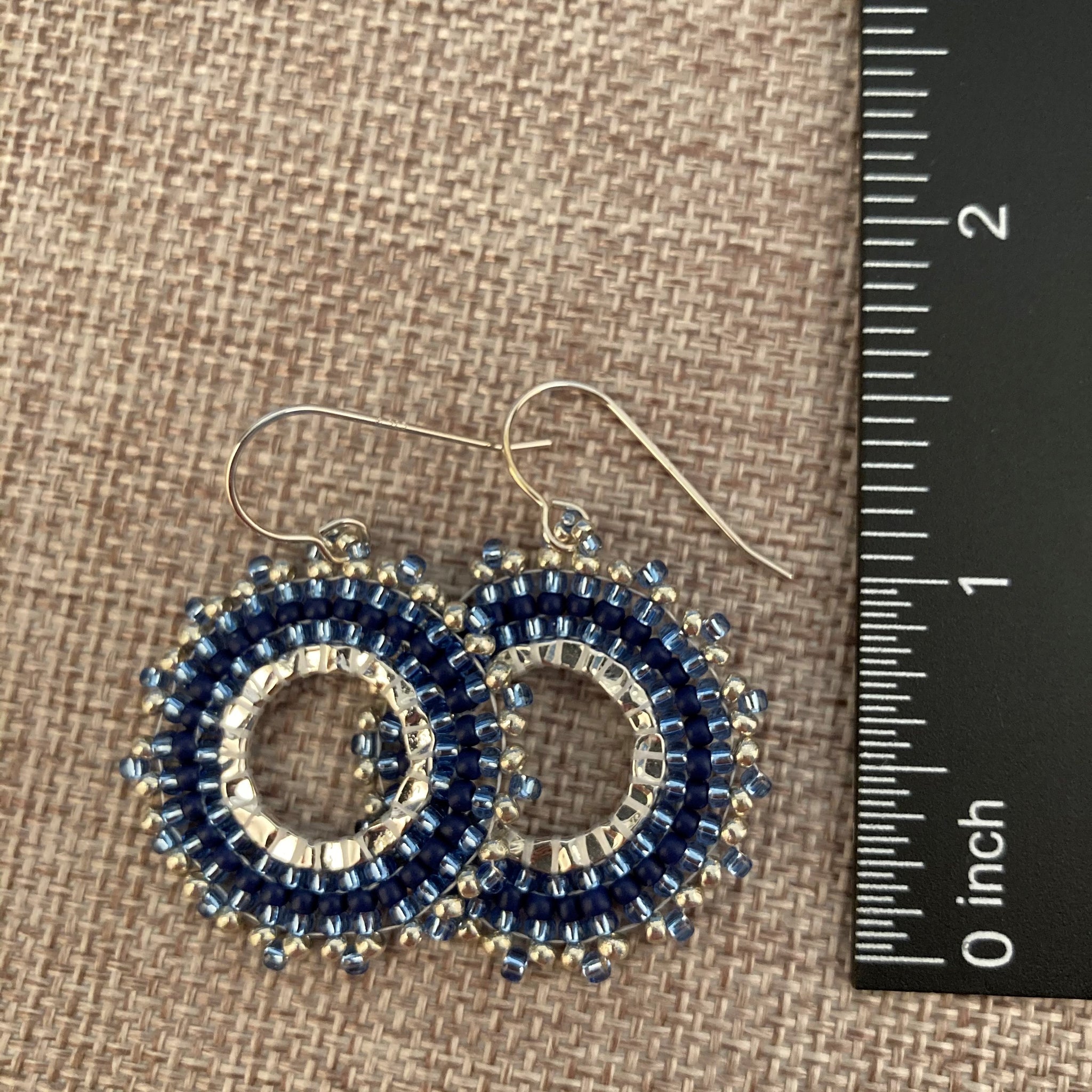 Petite Beaded Hoop Earrings in Blue and Silver