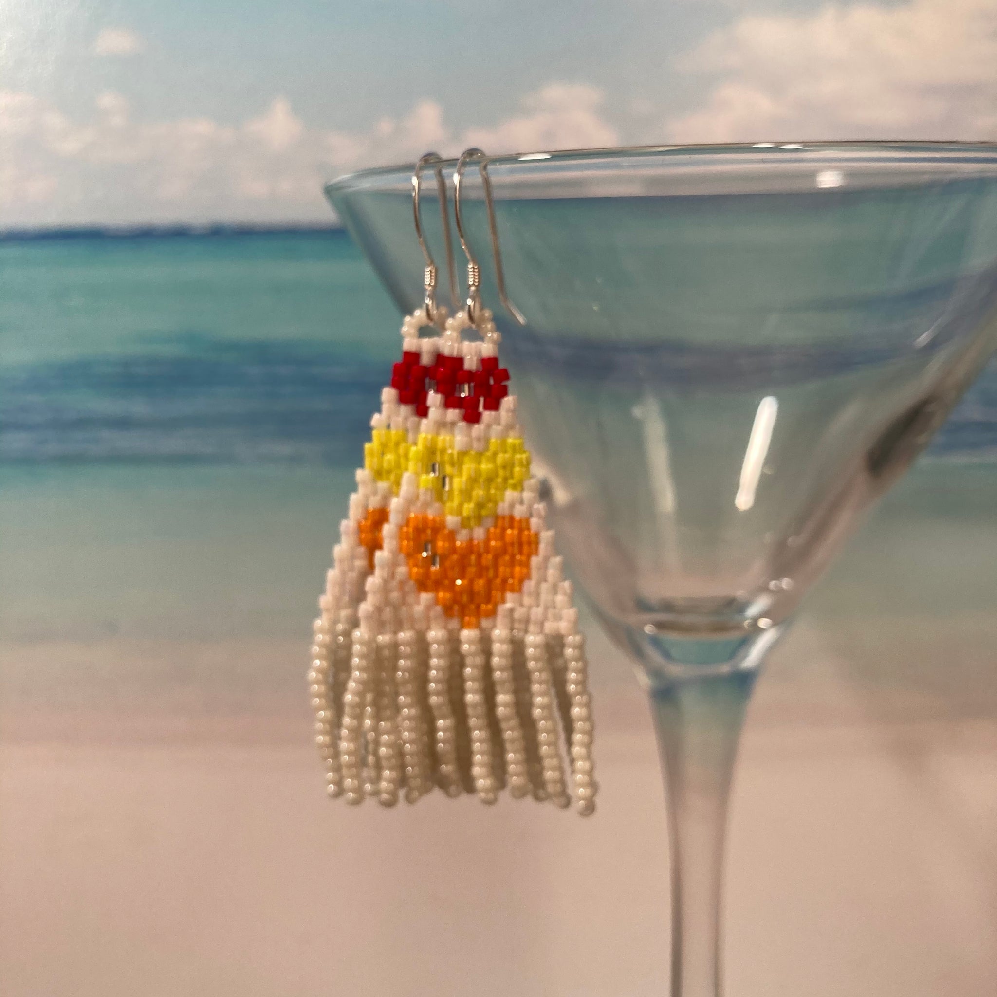 Petite Medium Tassel Fringe Earrings in Colorful Hearts